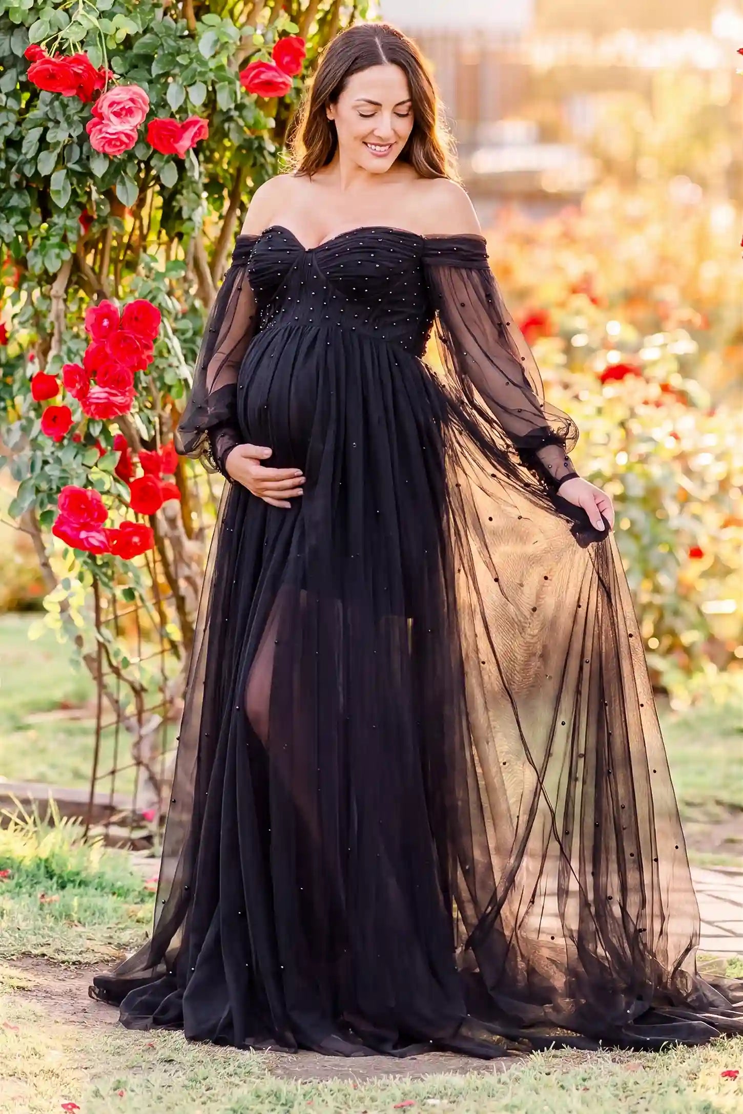 Off-Shoulder Empire Waist Maternity Gown