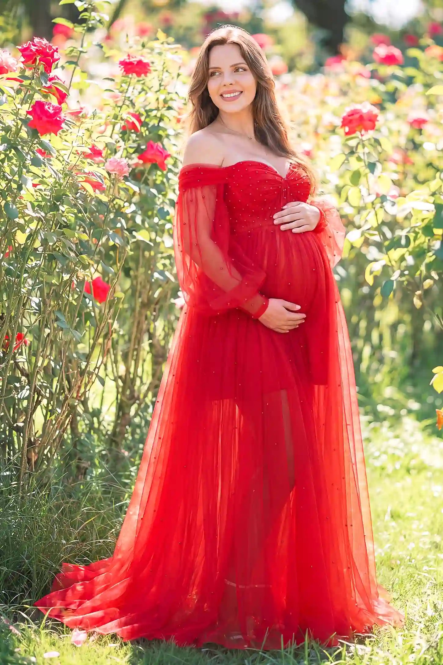 Off-Shoulder Empire Waist Maternity Gown