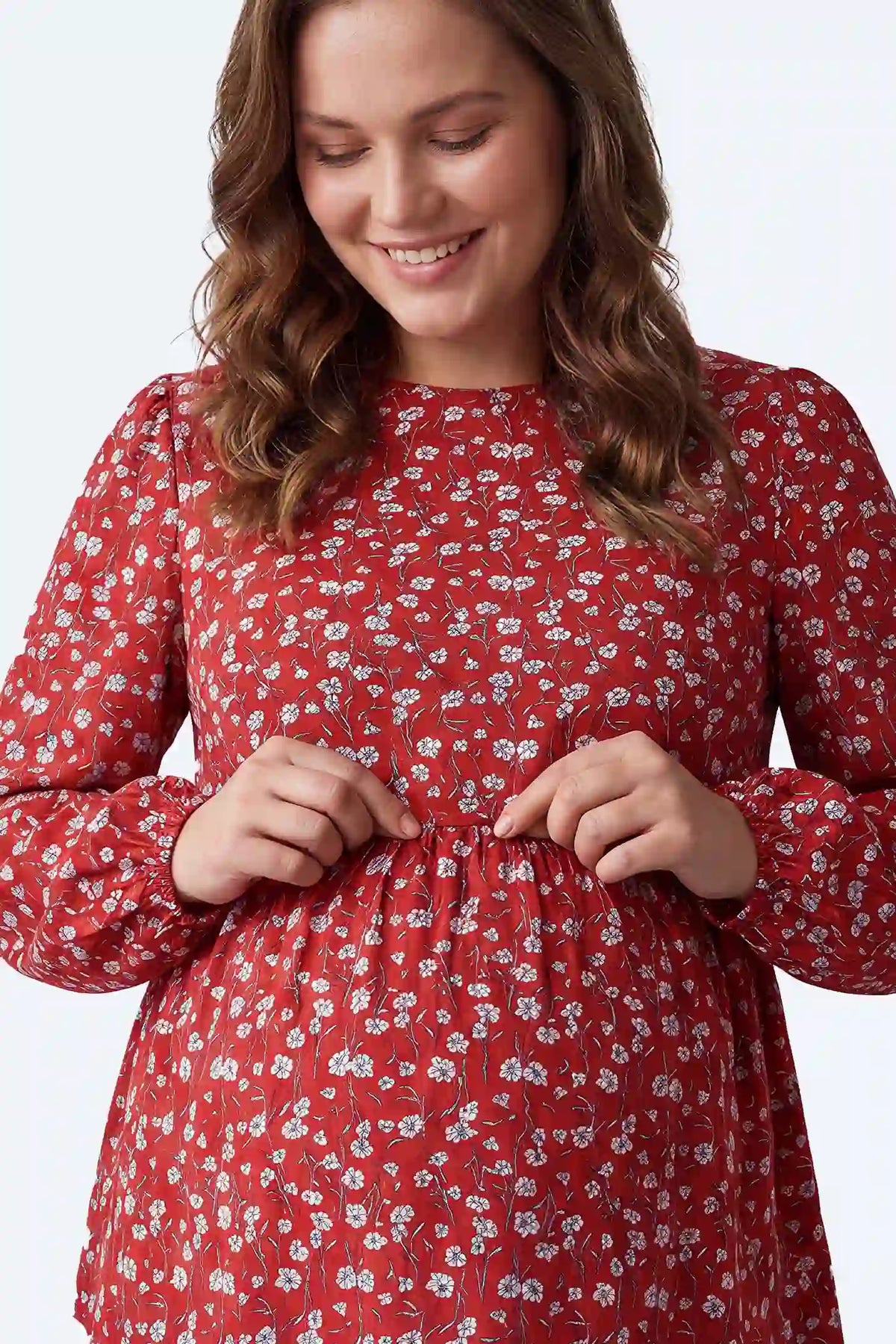 Floral Round Neck Babydoll Maternity Top