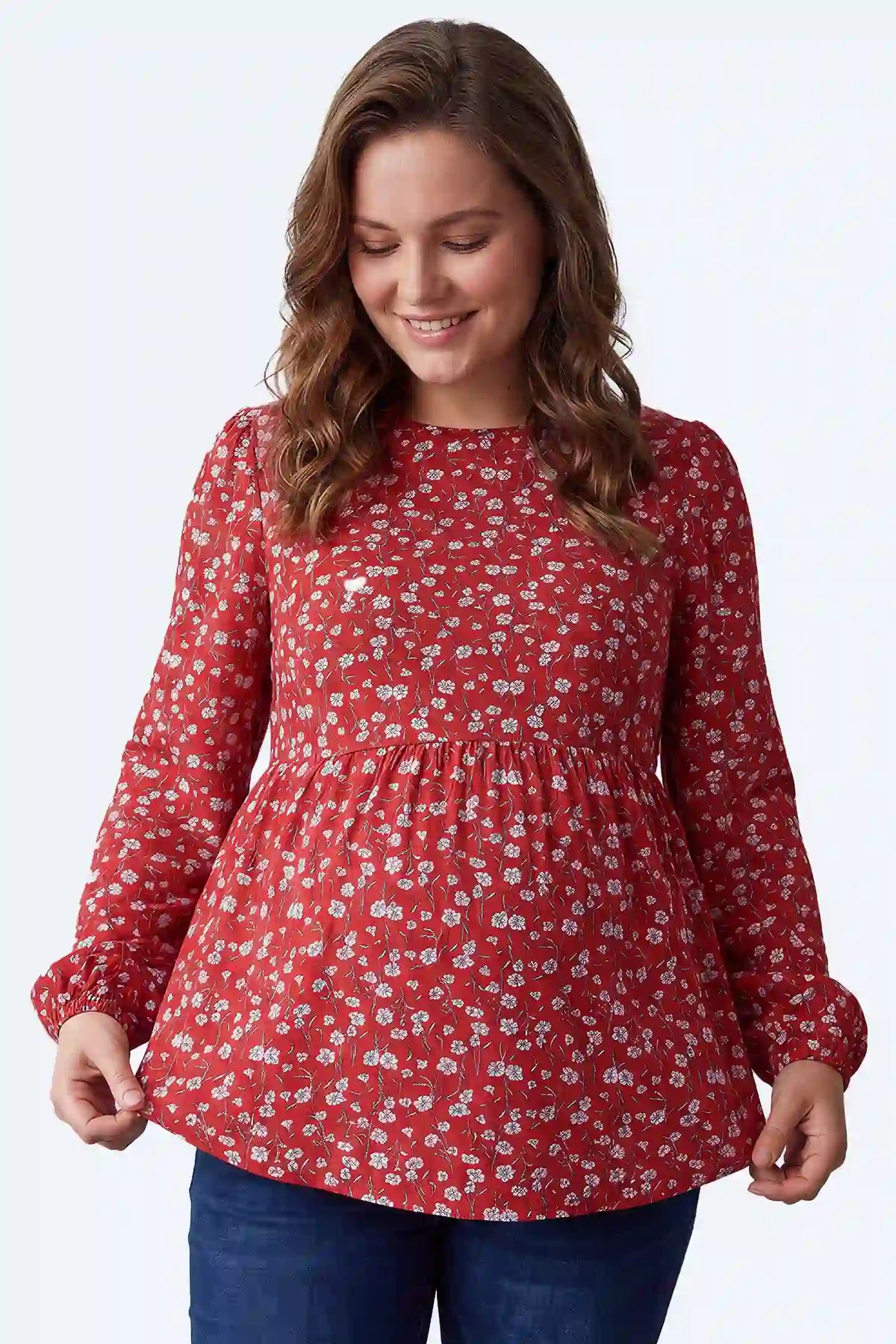 Floral Round Neck Babydoll Maternity Top