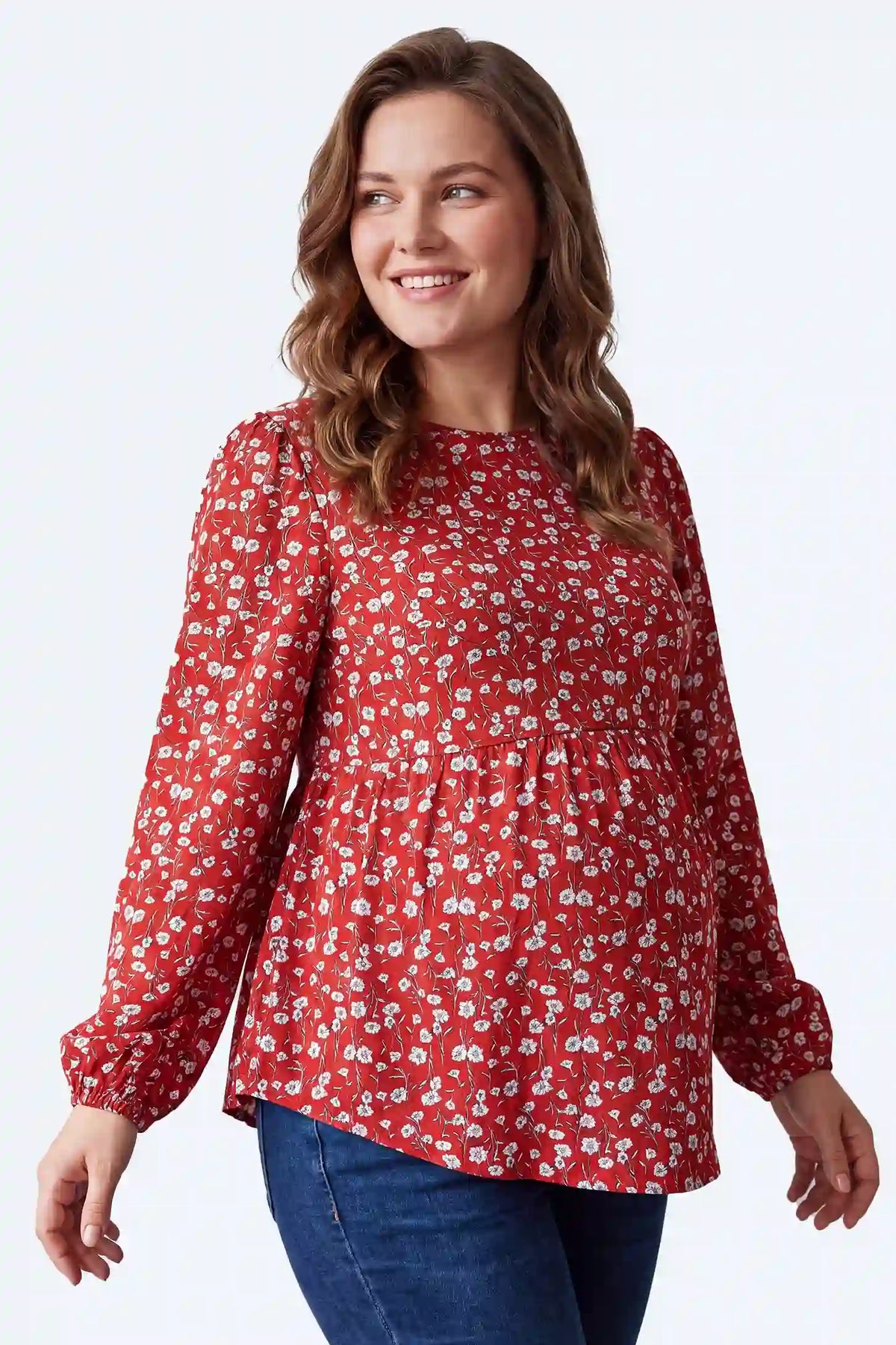 Floral Round Neck Babydoll Maternity Top