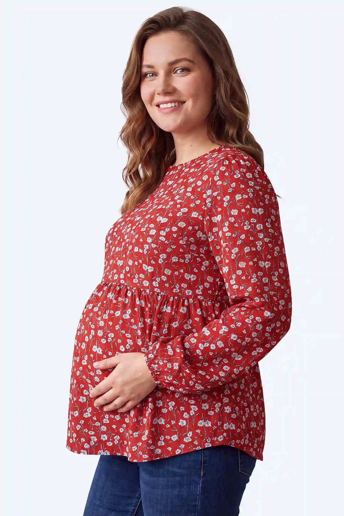 Floral Round Neck Babydoll Maternity Top