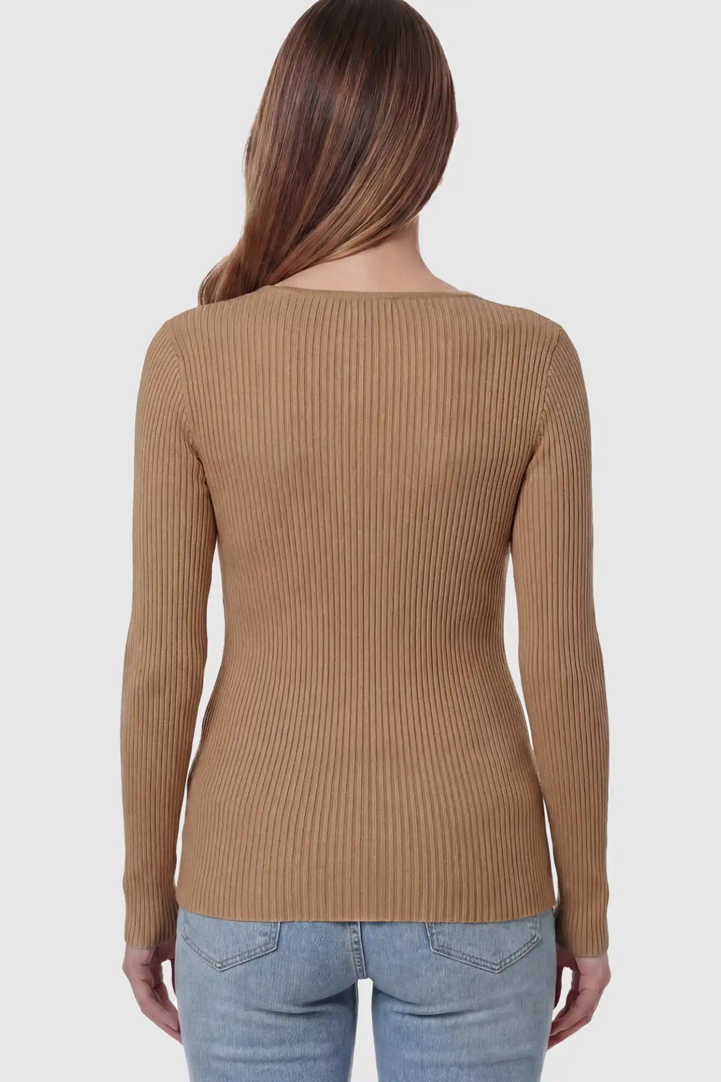 Cross-Over Ribbed Knit Maternity & Nursing Top Cross-Over Ribbed Knit Maternity & Nursing Top in Coffee featuring a wrap neckline and textured finish on a pregnant model.