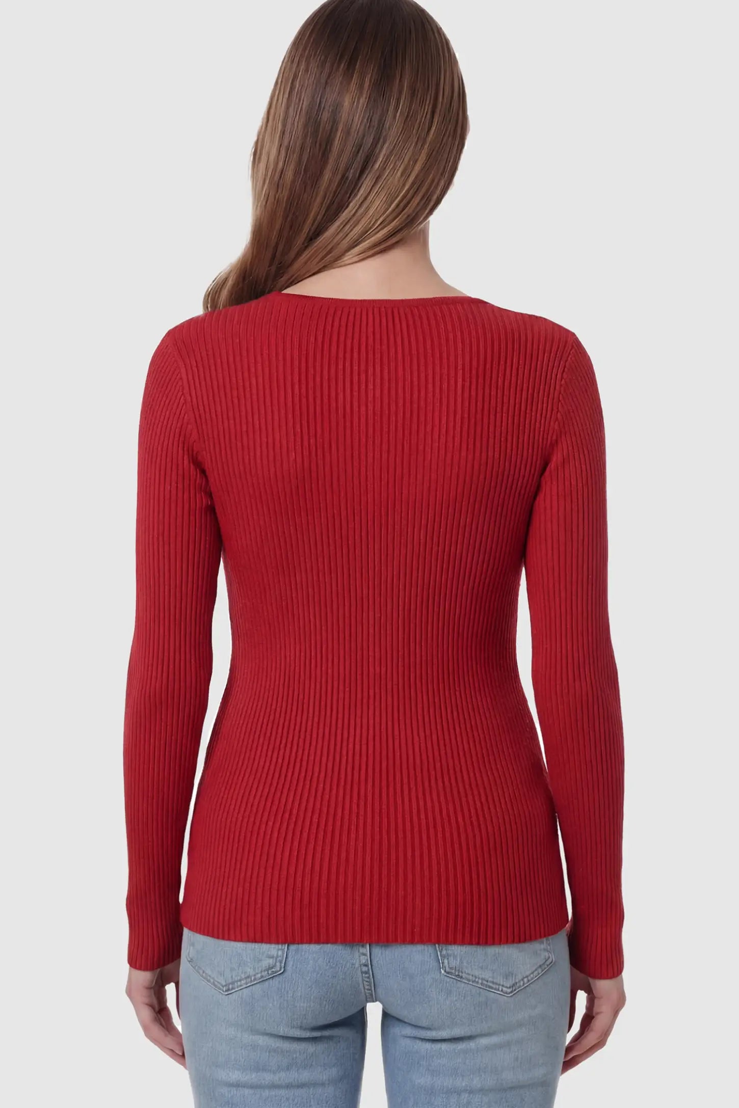 Cross-Over Ribbed Knit Maternity & Nursing Top Cross-Over Ribbed Knit Maternity & Nursing Top in Red featuring a wrap neckline and textured finish on a pregnant model.
