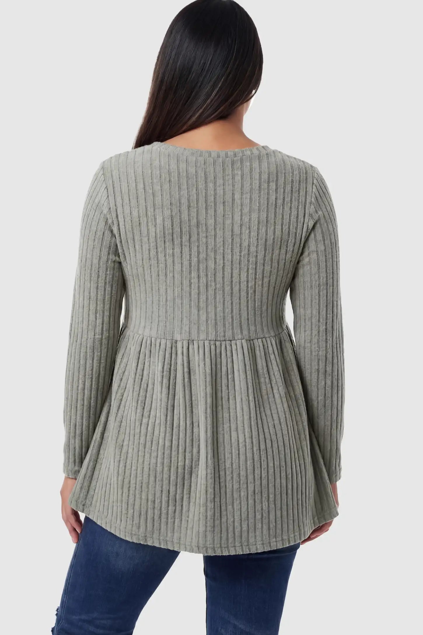 Ribbed Knit Long Sleeve Maternity Top Ribbed Knit Long Sleeve Maternity Top in Olive Green featuring high-stretch fabric on a pregnant model.