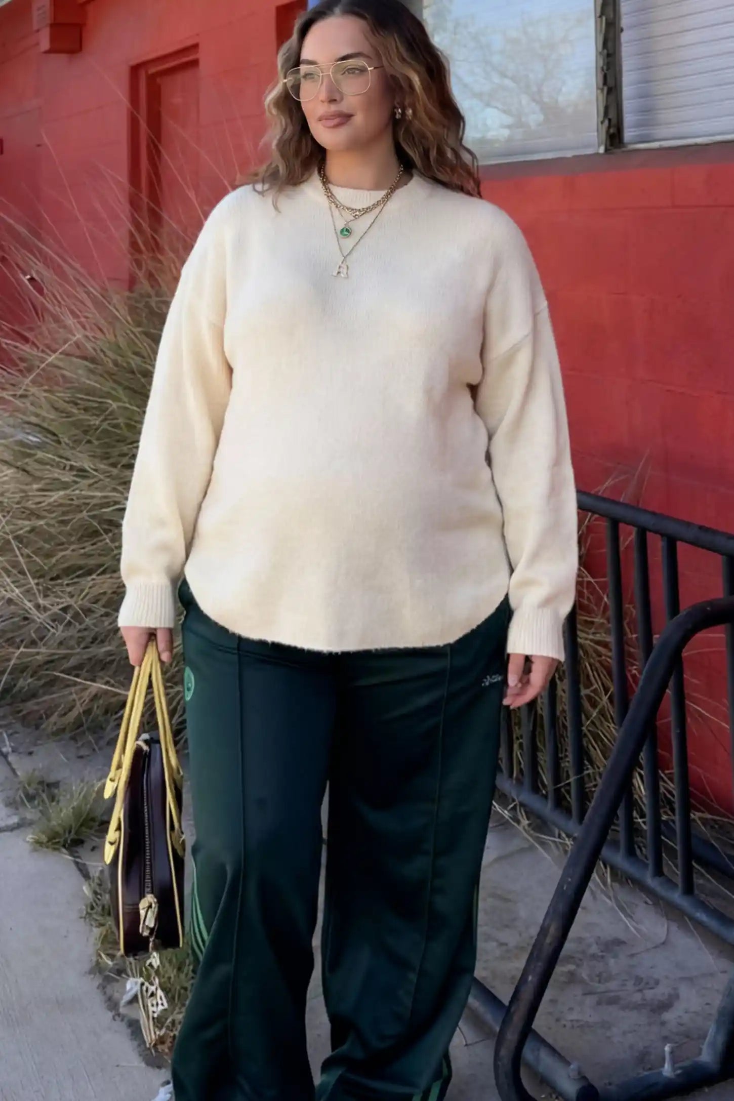 Mock Neck Long Sleeve Maternity Sweater Mock Neck Long Sleeve Maternity Sweater in White thickened woolen fabric on a pregnant model.