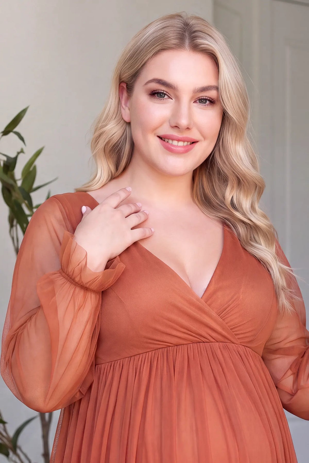 Chiffon Long Sleeve V-Neck Maternity Maxi Dress