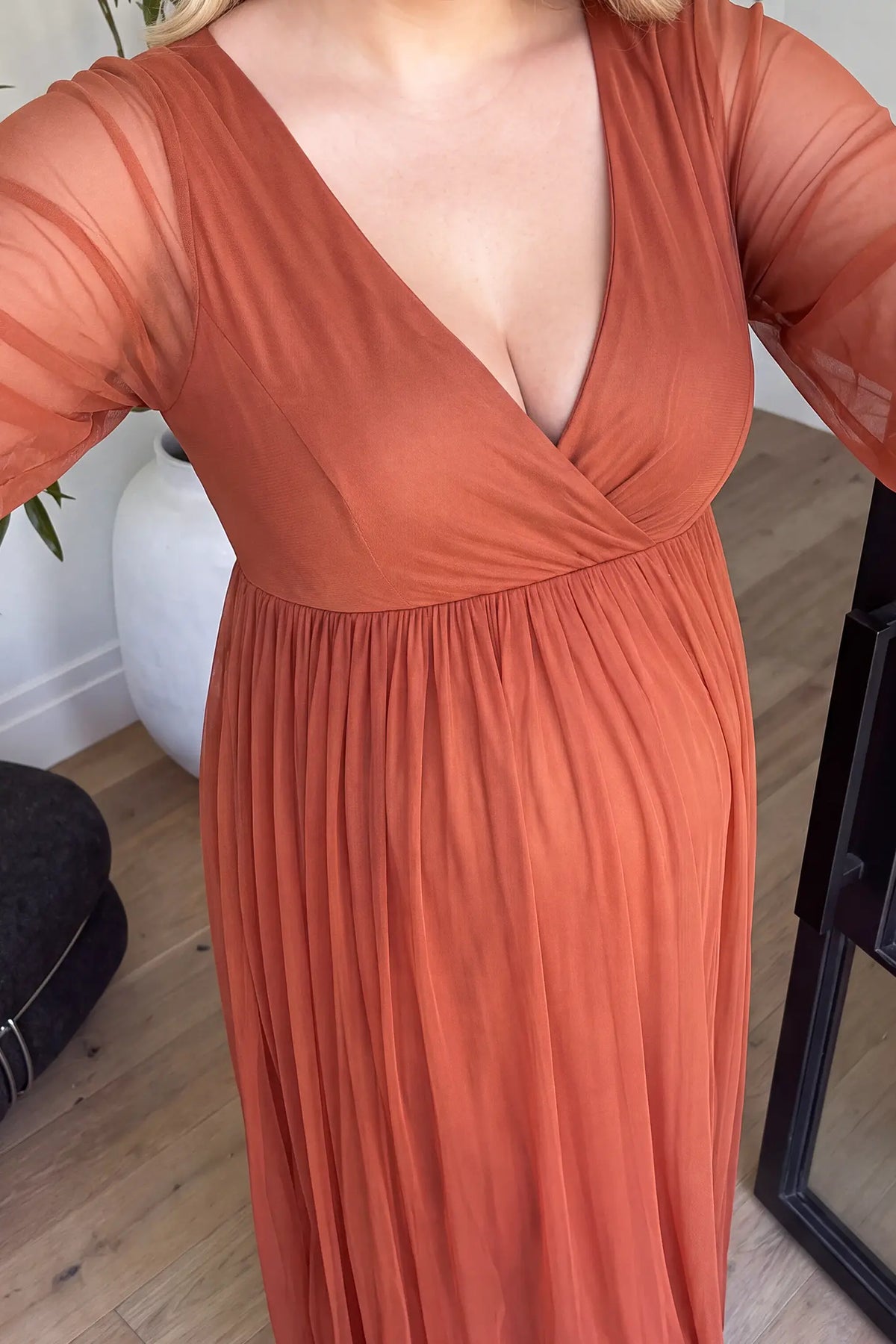 Chiffon Long Sleeve V-Neck Maternity Maxi Dress