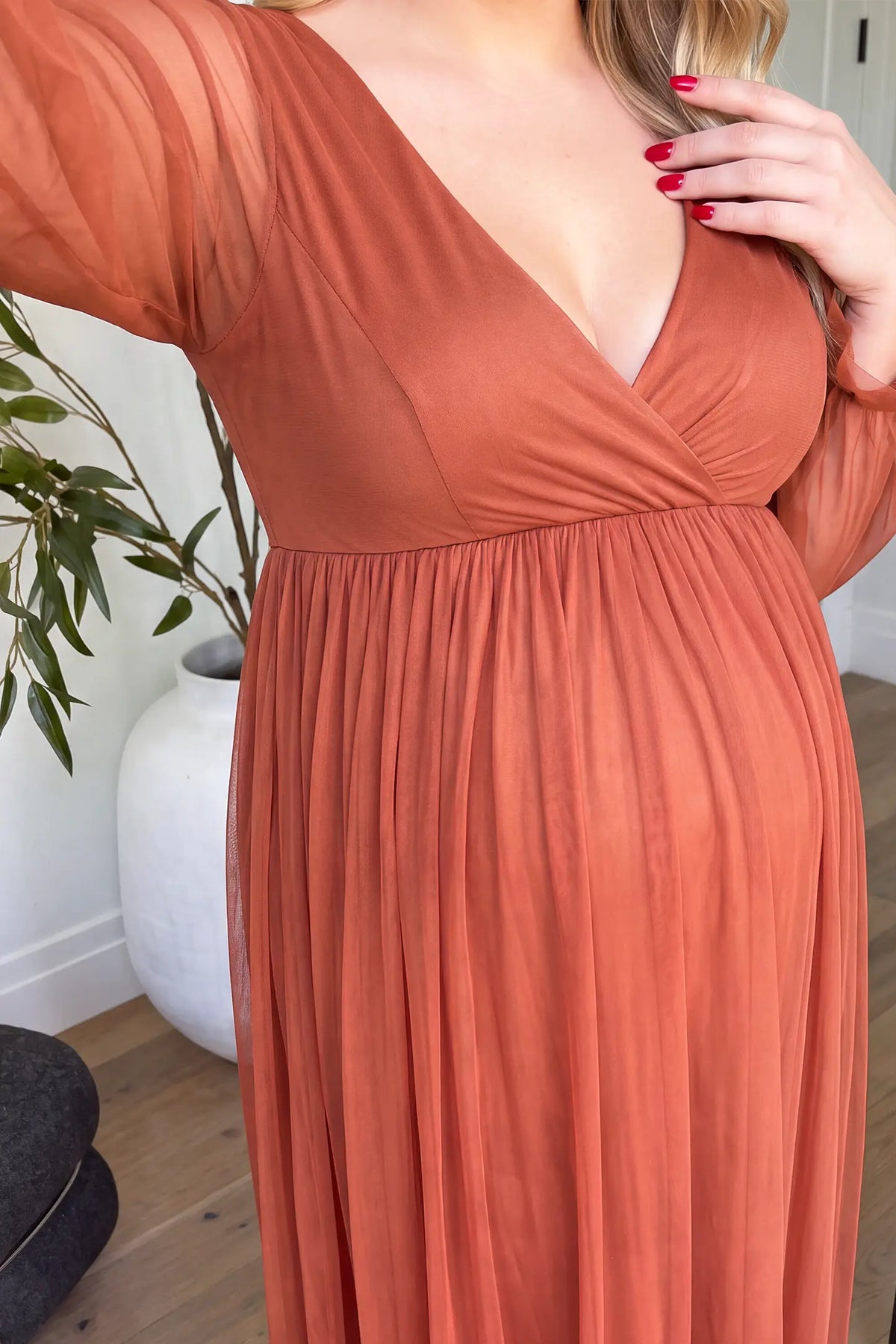 Chiffon Long Sleeve V-Neck Maternity Maxi Dress