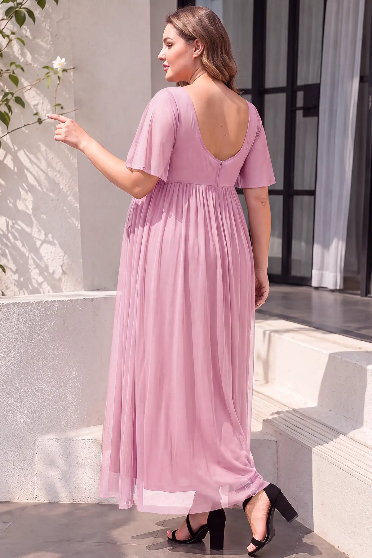 Chiffon Flutter Sleeve V-Neck Maternity Maxi Dress
