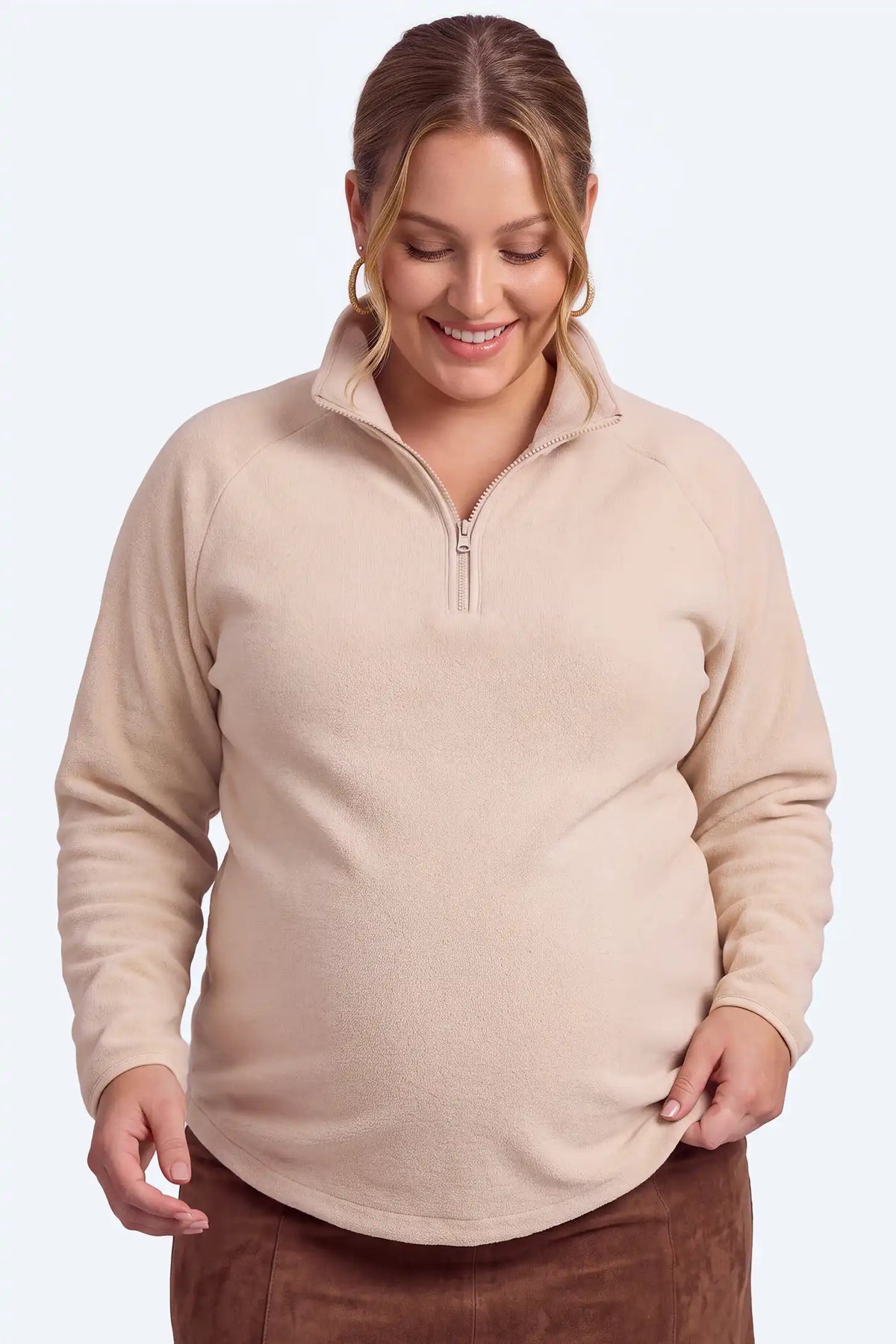 Fleece Mock Neck with Half-Zip Maternity Sweater