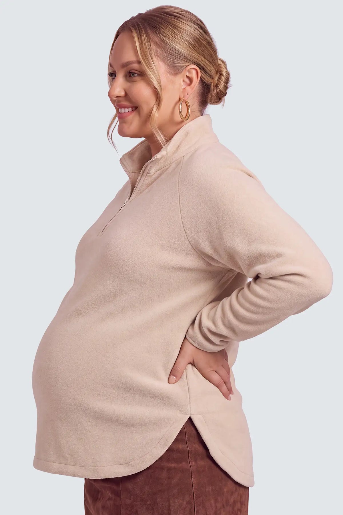 Fleece Mock Neck with Half-Zip Maternity Sweater