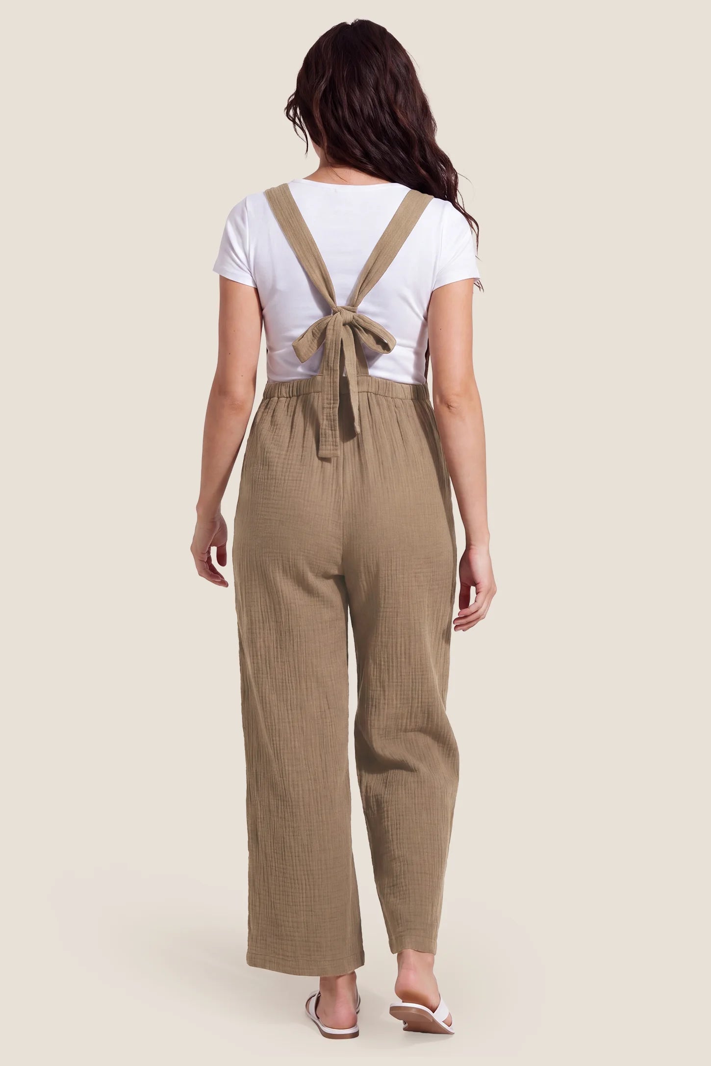Square Neck Tie-Back Wide Leg Maternity Overalls