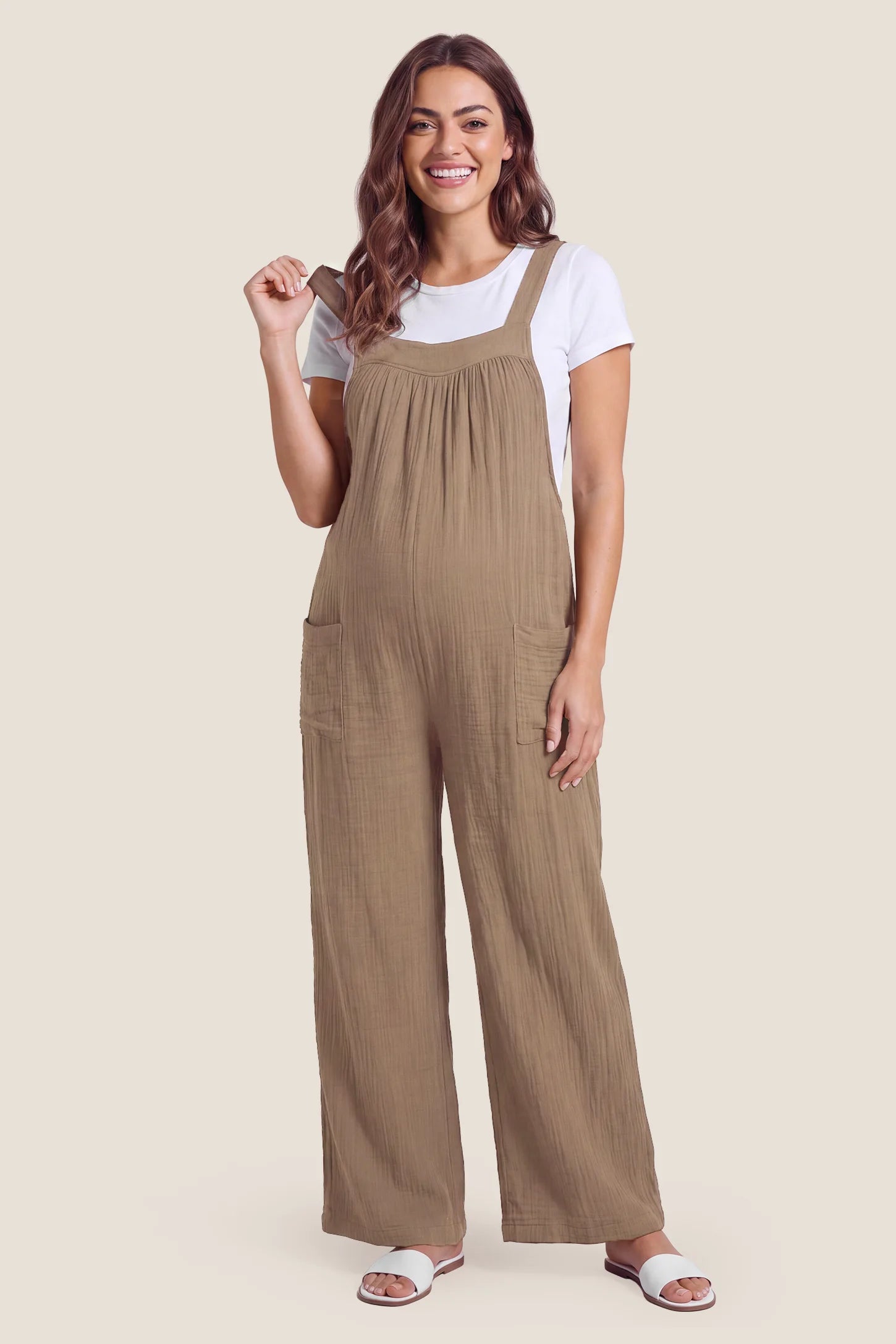 Square Neck Tie-Back Wide Leg Maternity Overalls