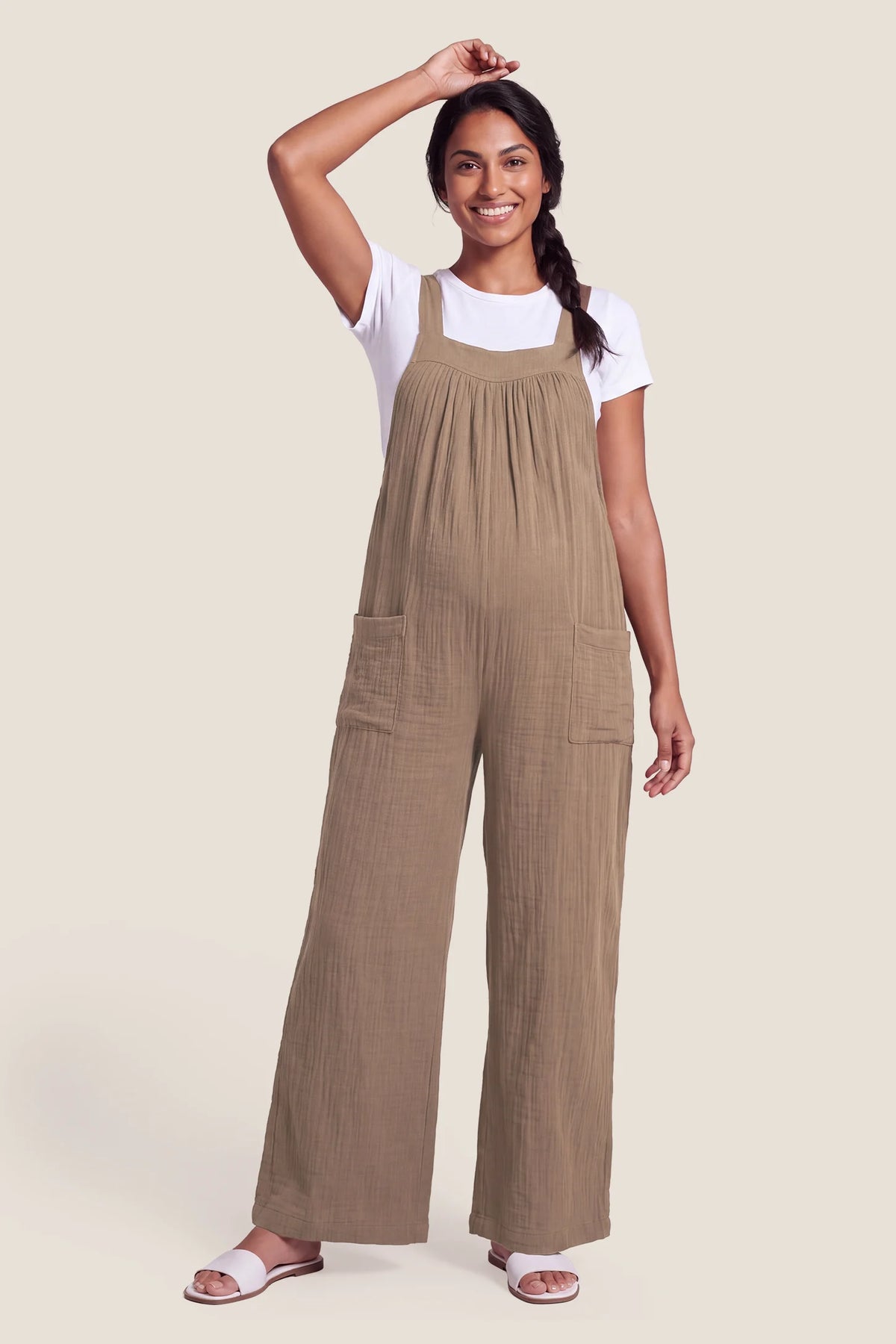 Square Neck Tie-Back Wide Leg Maternity Overalls