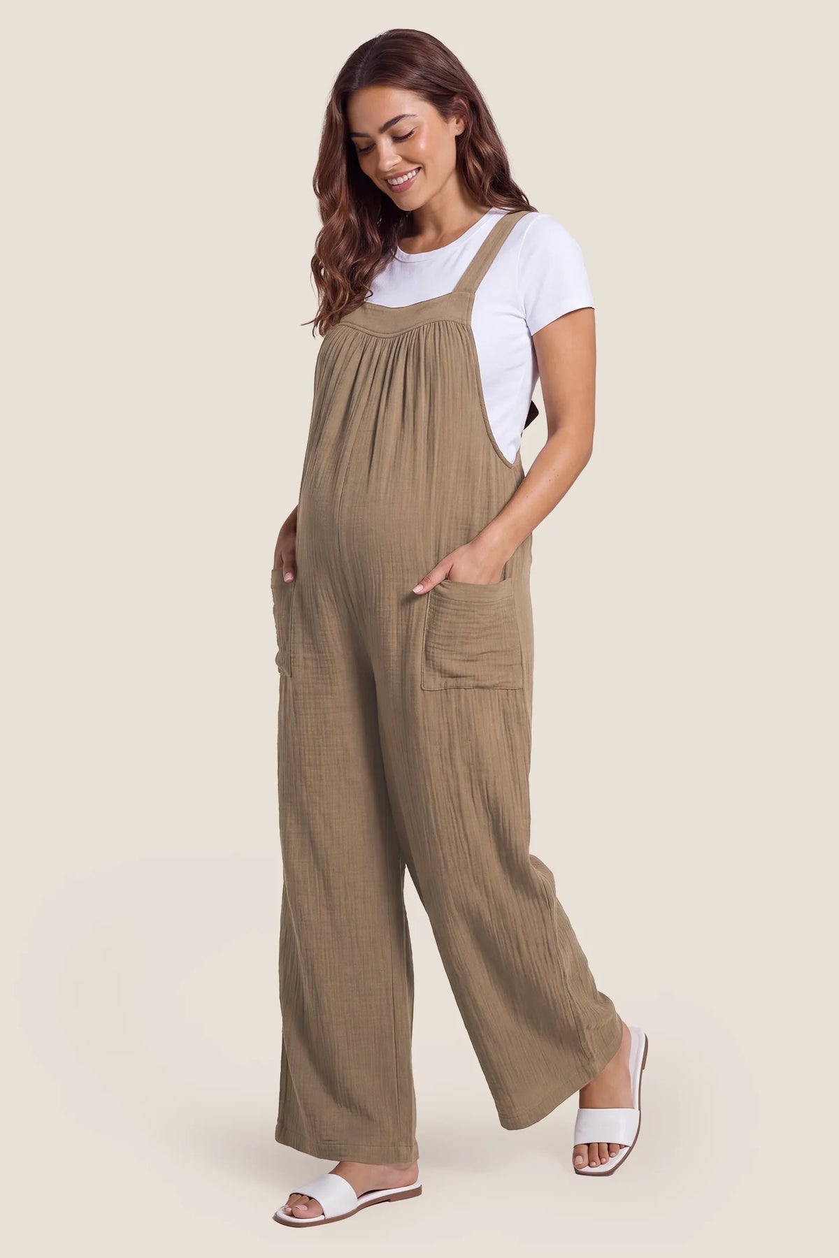Square Neck Tie-Back Wide Leg Maternity Overalls