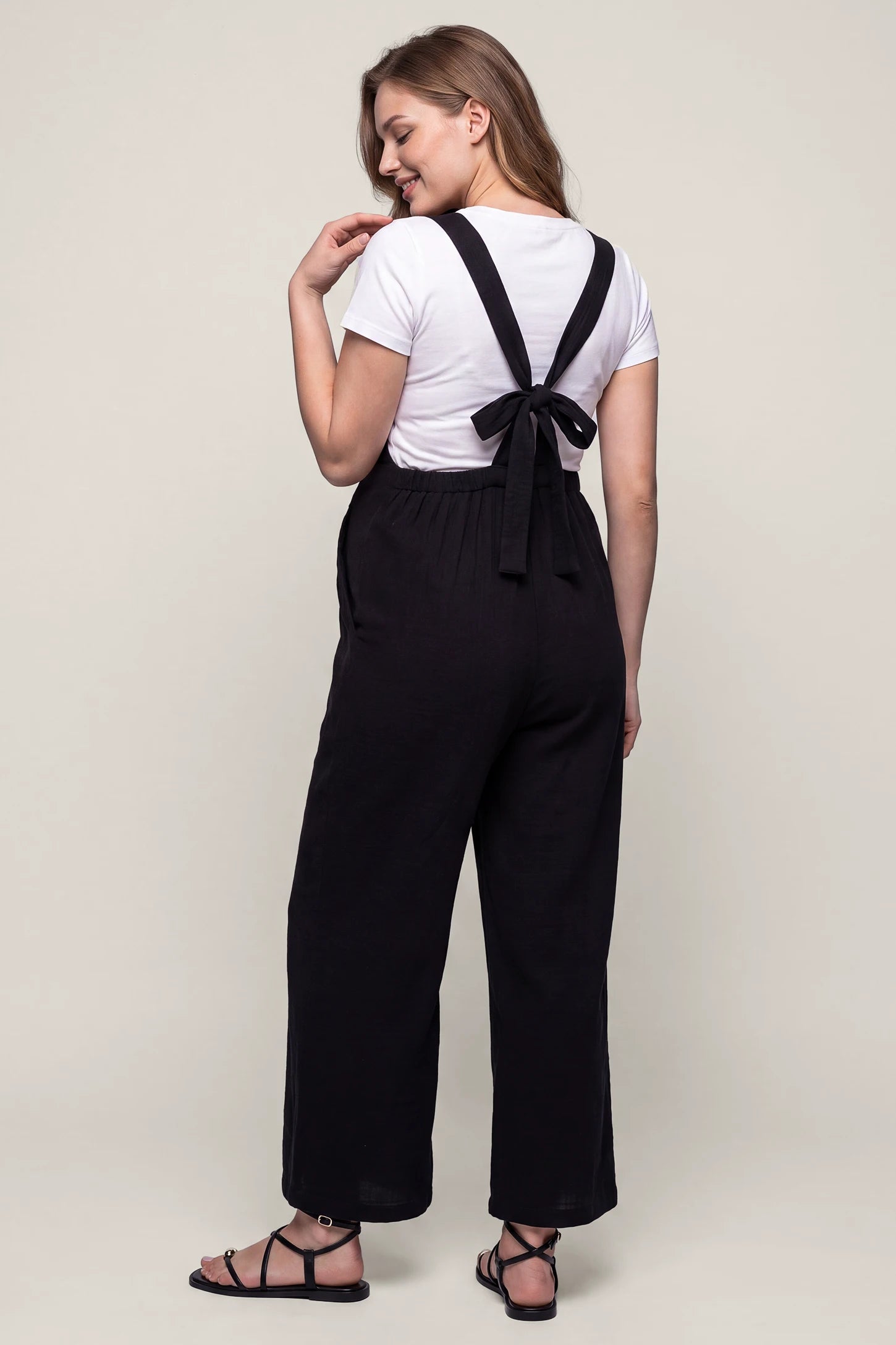 Square Neck Tie-Back Wide Leg Maternity Overalls