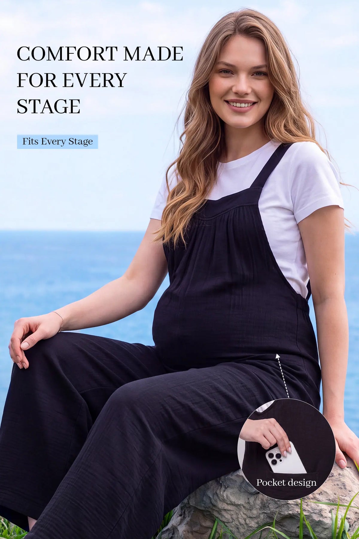 Square Neck Tie-Back Wide Leg Maternity Overalls