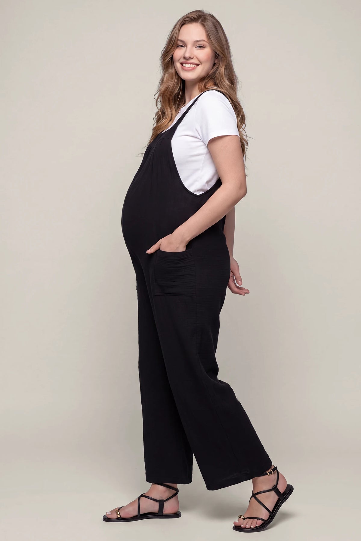 Square Neck Tie-Back Wide Leg Maternity Overalls