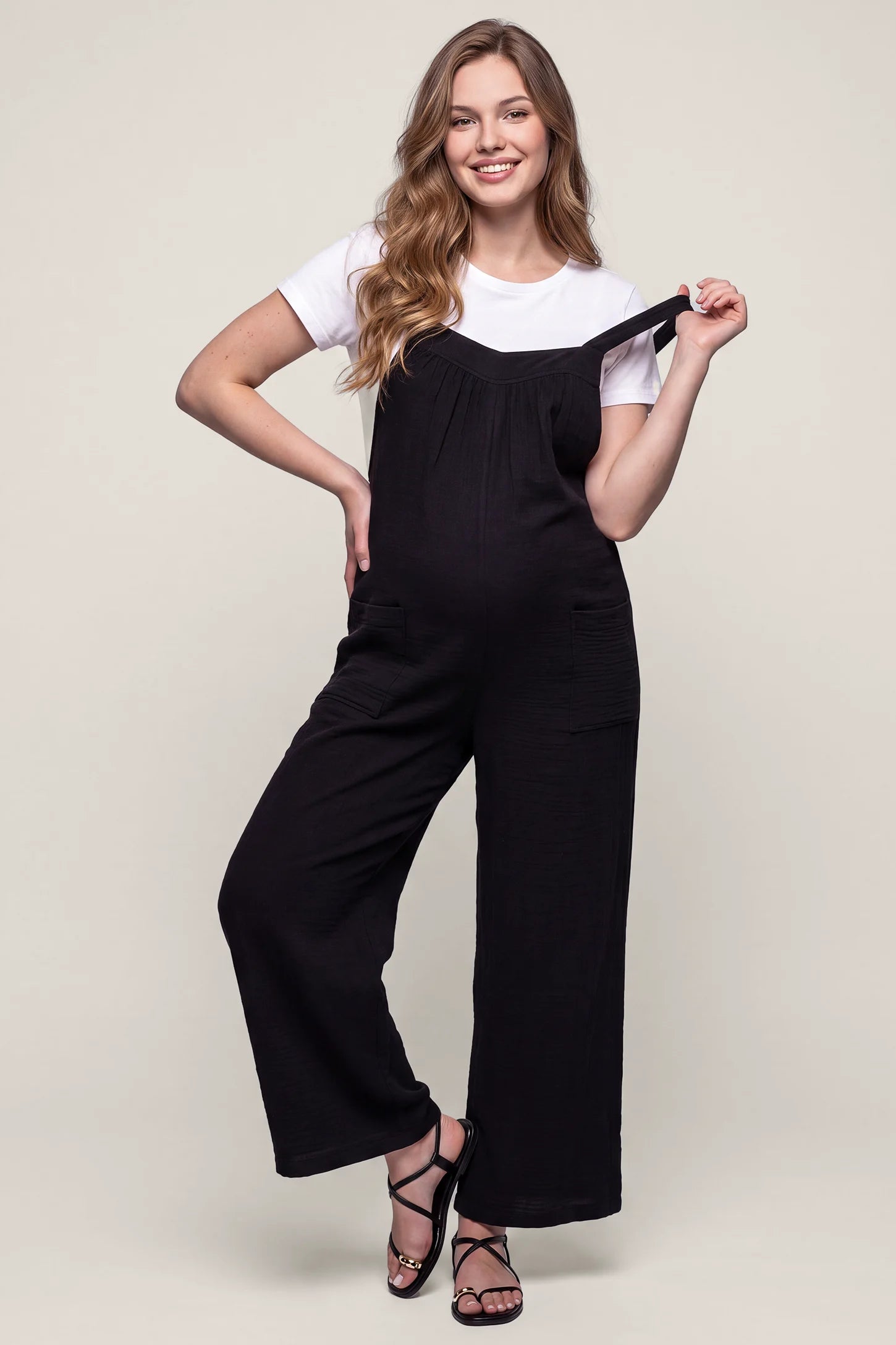 Square Neck Tie-Back Wide Leg Maternity Overalls