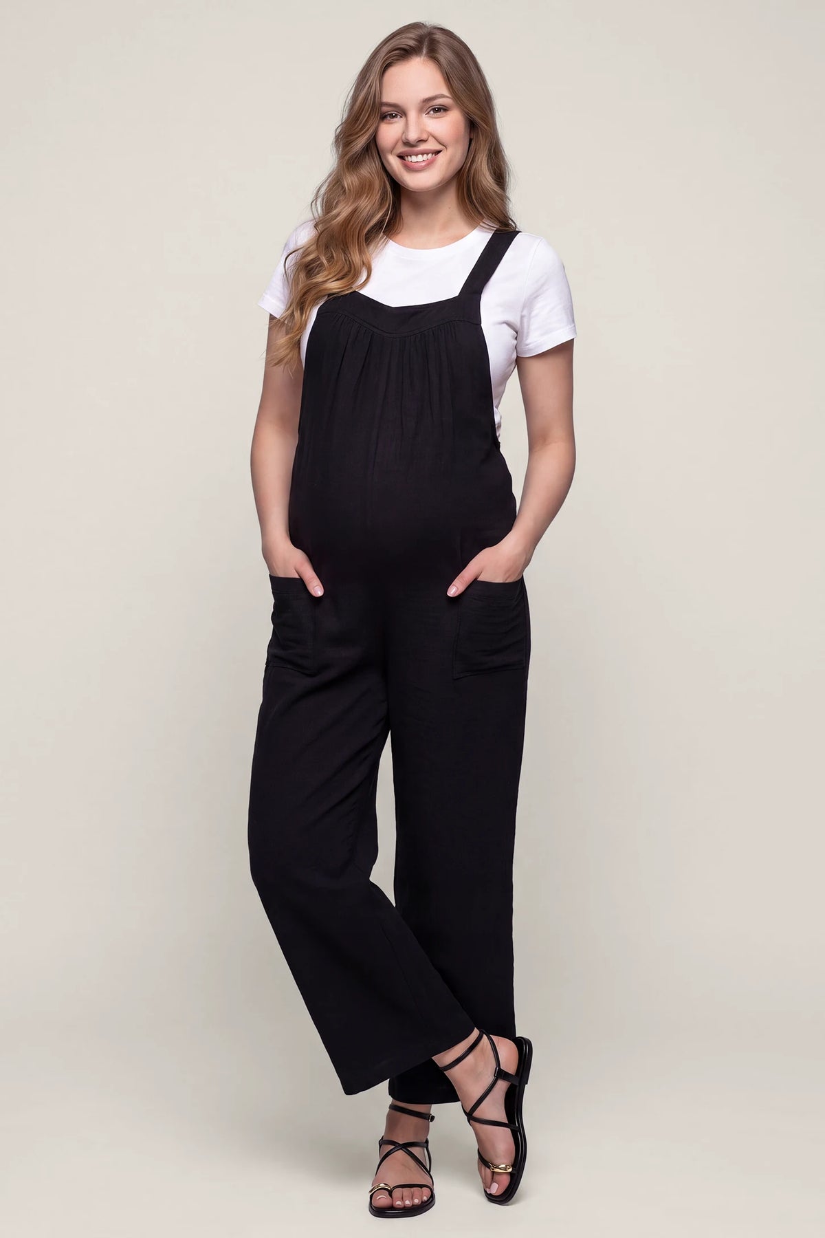 Square Neck Tie-Back Wide Leg Maternity Overalls