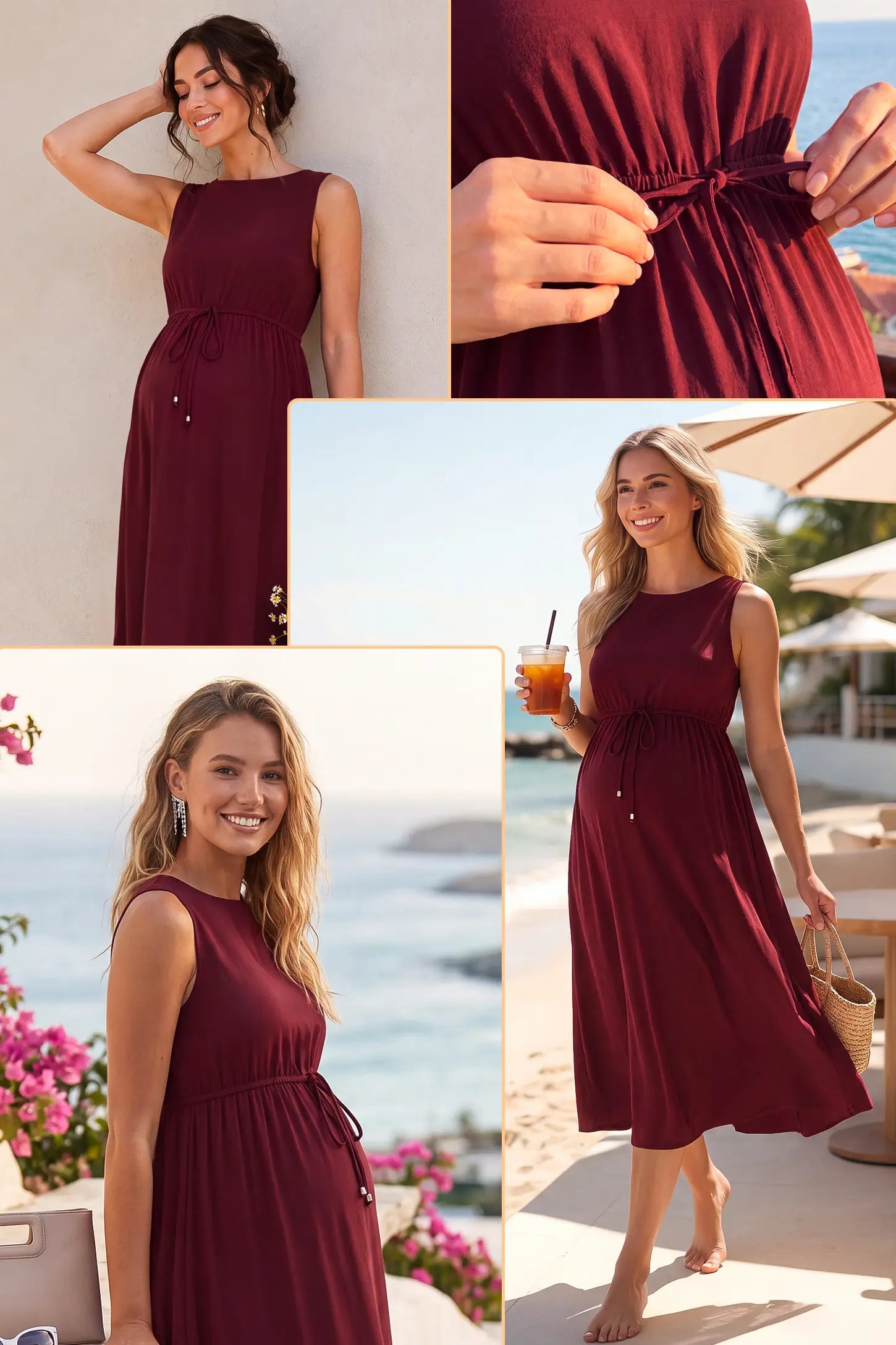 Drawstring Waist Sleeveless Full Skirt Maternity Skater Dress