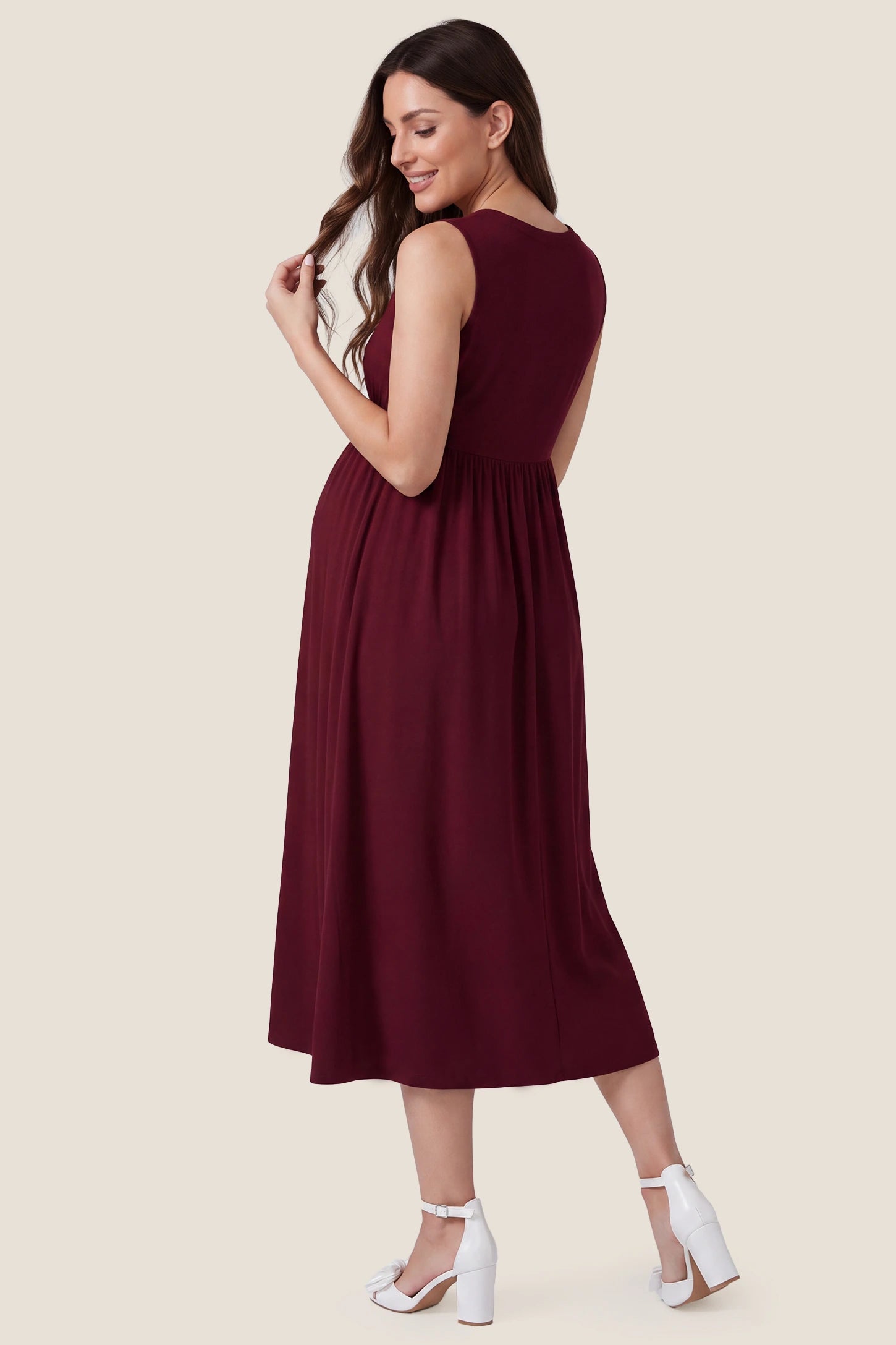 Drawstring Waist Sleeveless Full Skirt Maternity Skater Dress