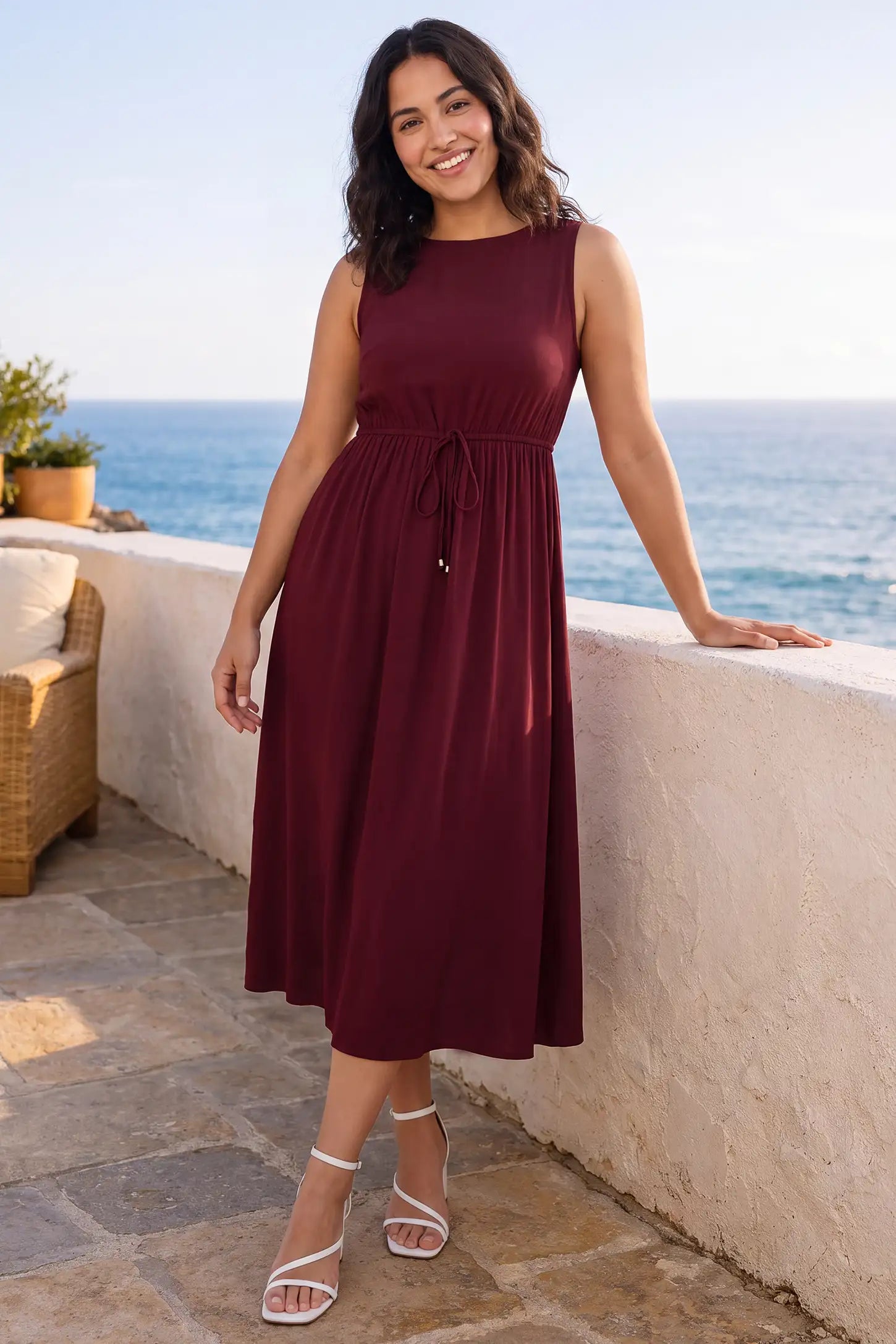 Drawstring Waist Sleeveless Full Skirt Maternity Skater Dress