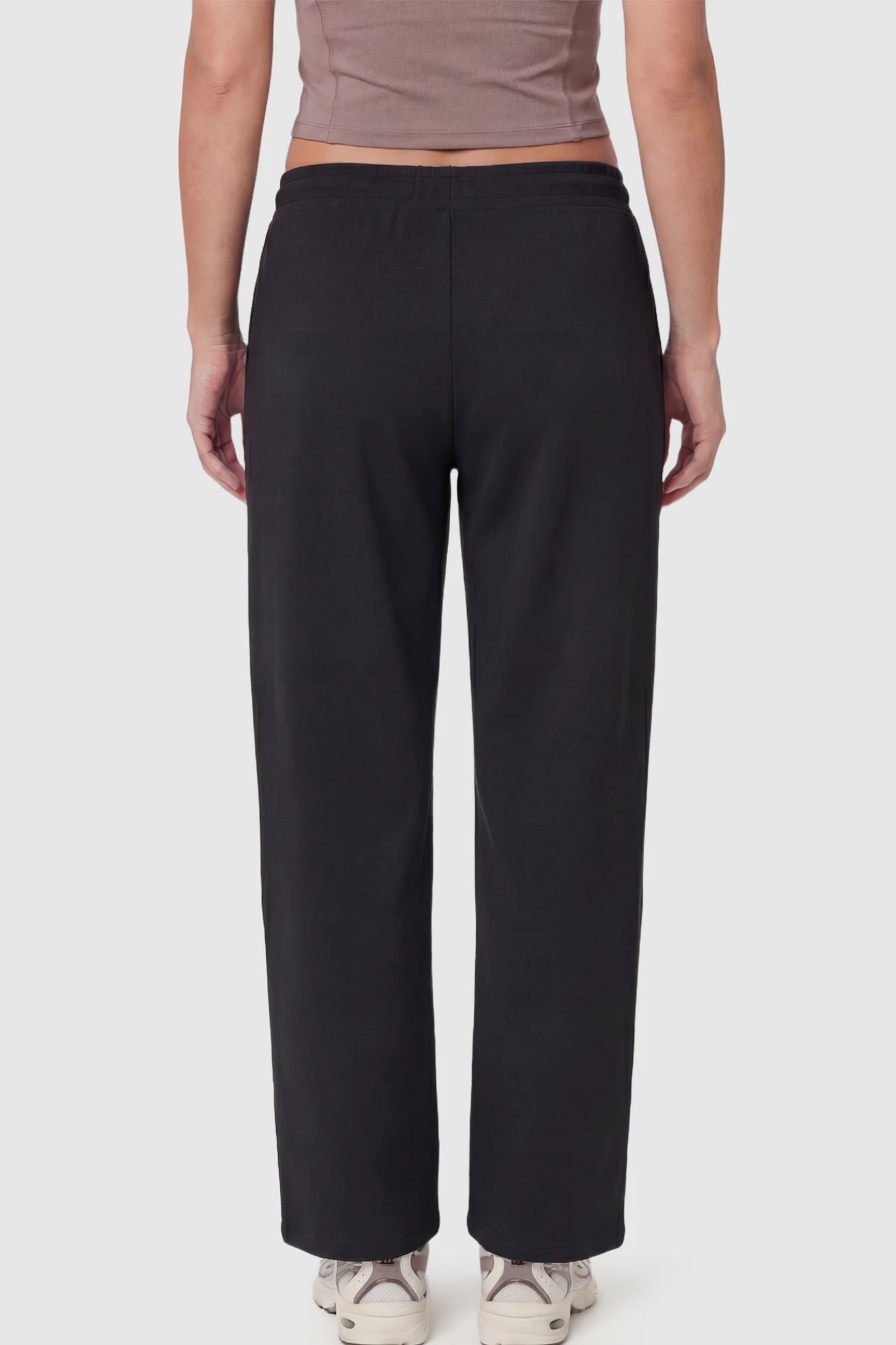 Drawstring Waffle Knit Wide Leg Maternity Lounge Pants Drawstring Waffle Knit Wide Leg Maternity Casual Pants in Black featuring an adjustable waistband on a pregnant model.