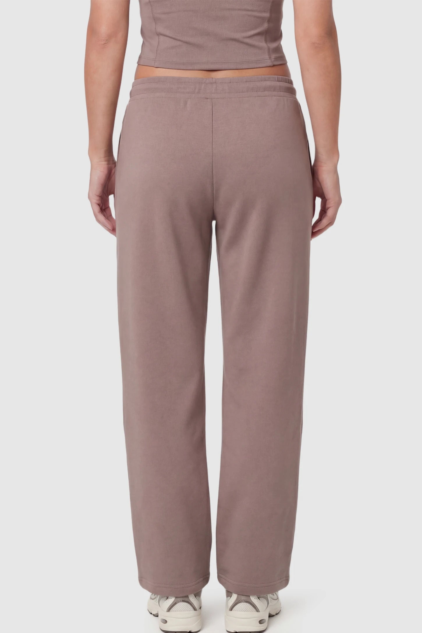 Drawstring Waffle Knit Wide Leg Maternity Lounge Pants Drawstring Waffle Knit Wide Leg Maternity Casual Pants in Brown featuring an adjustable waistband on a pregnant model.