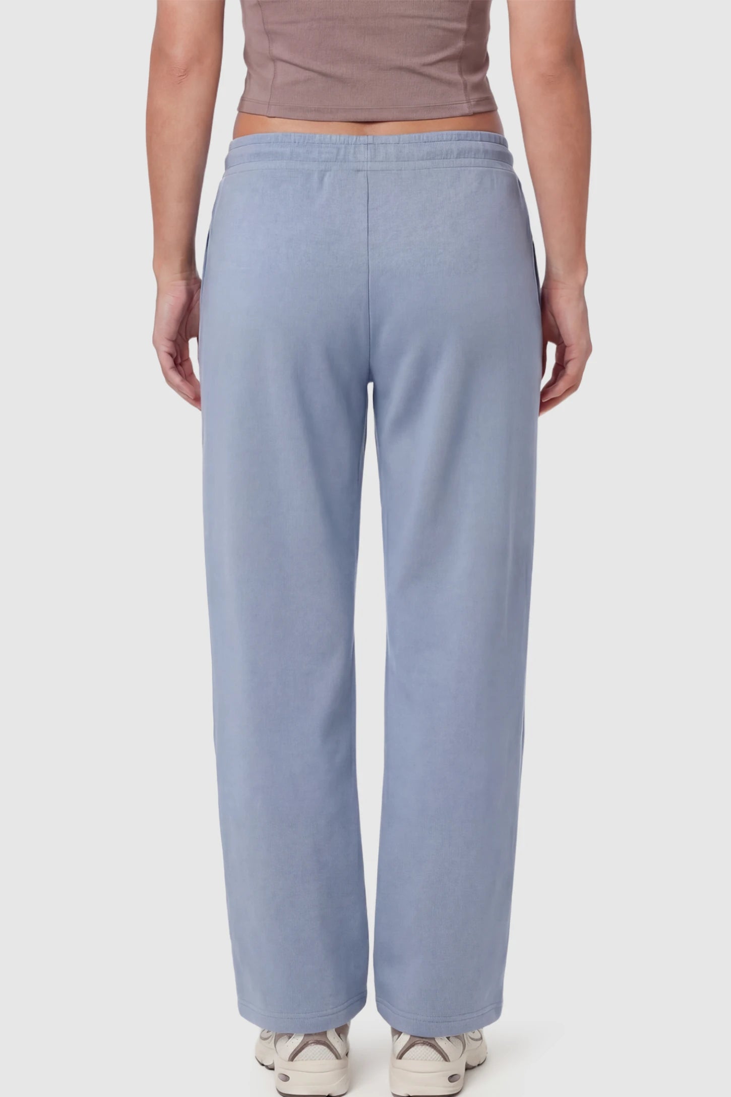 Drawstring Waffle Knit Wide Leg Maternity Lounge Pants Drawstring Waffle Knit Wide Leg Maternity Casual Pants in Blue featuring an adjustable waistband on a pregnant model.