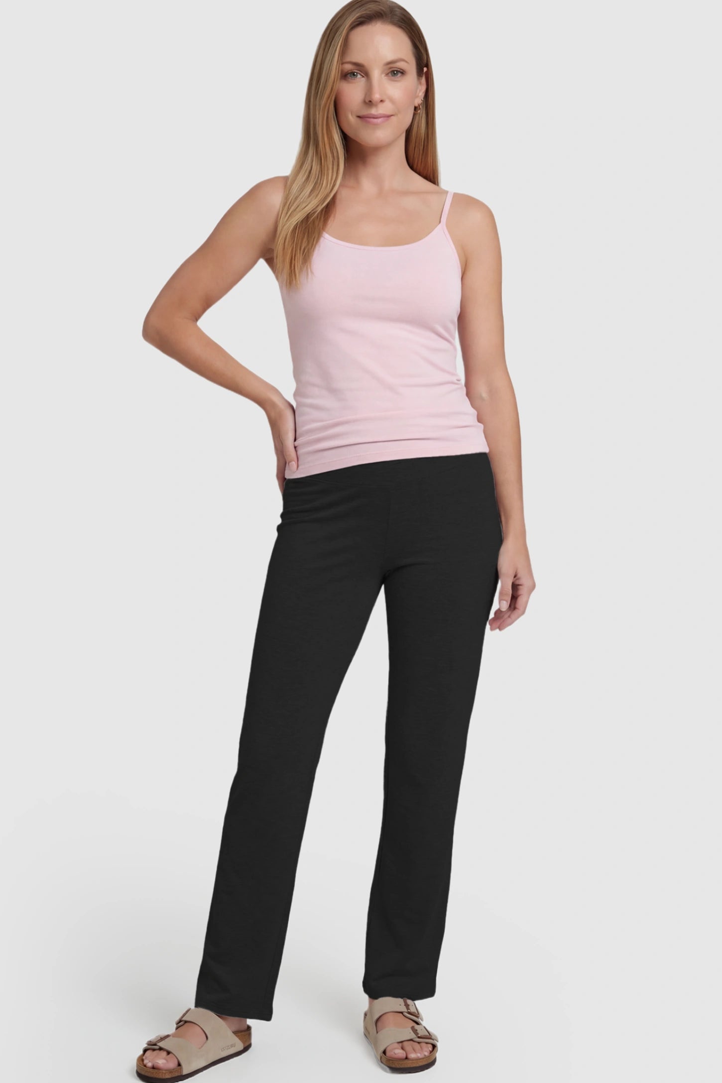 Full Panel High Waist Wide Leg Maternity Lounge Pants Full Panel High Waist Wide Leg Maternity Lounge Pants in Black featuring a High-elasticity waistband on a postpartum model.