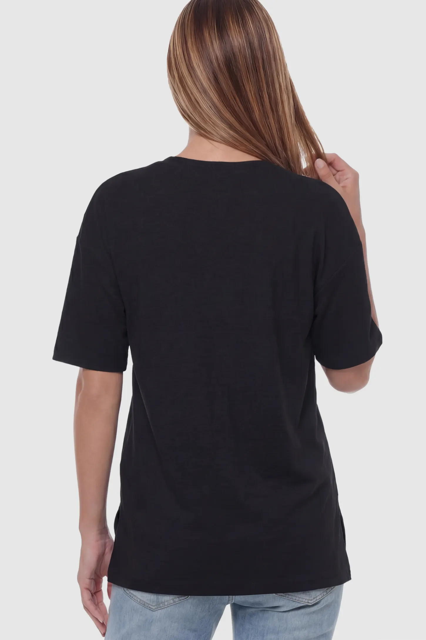 Oversized Short Sleeve Maternity T-Shirt Textured Oversized Short Sleeve Maternity T-Shirt in Black on a model.