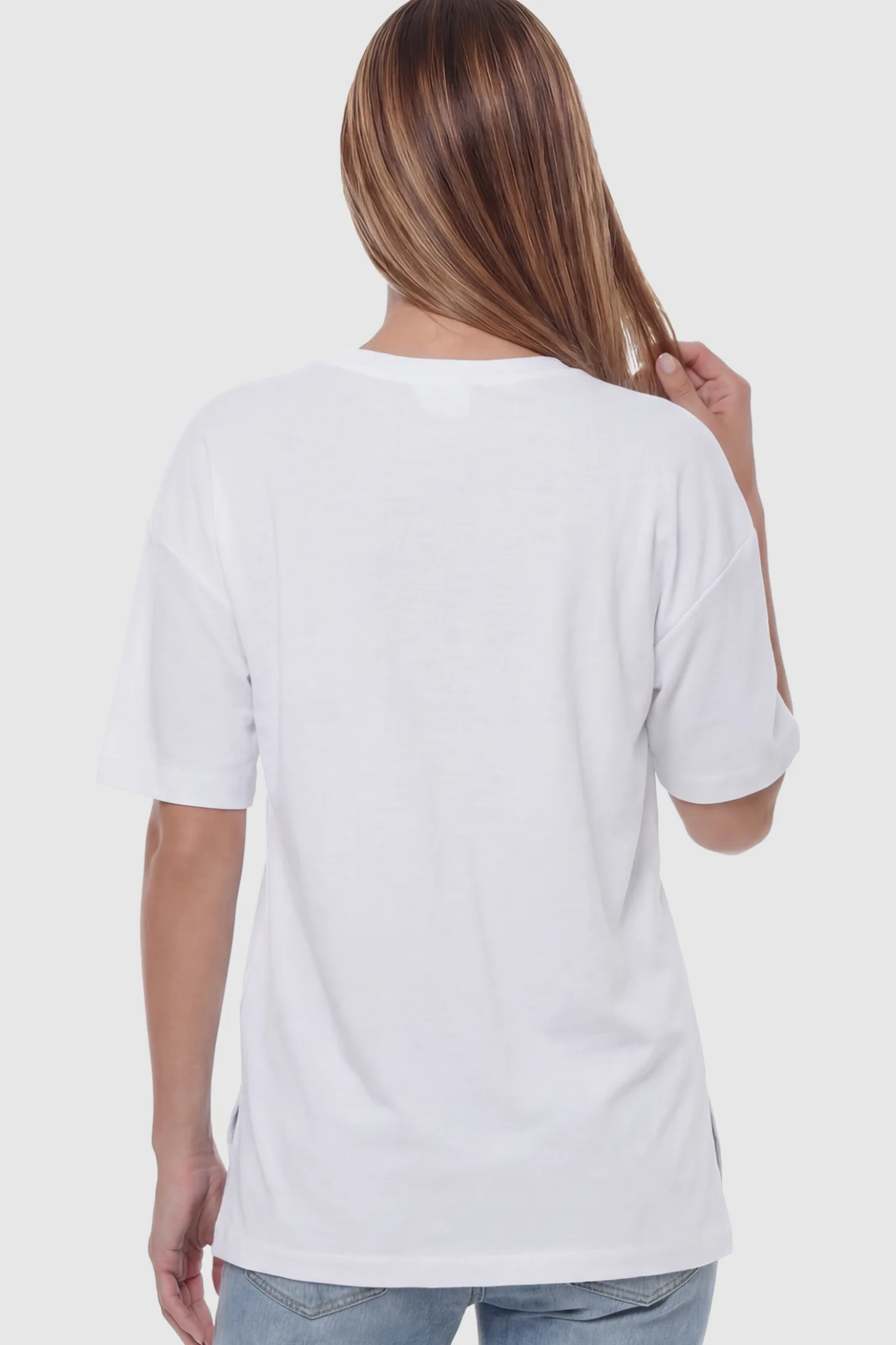 Oversized Short Sleeve Maternity T-Shirt Textured Oversized Short Sleeve Maternity T-Shirt in White on a model.