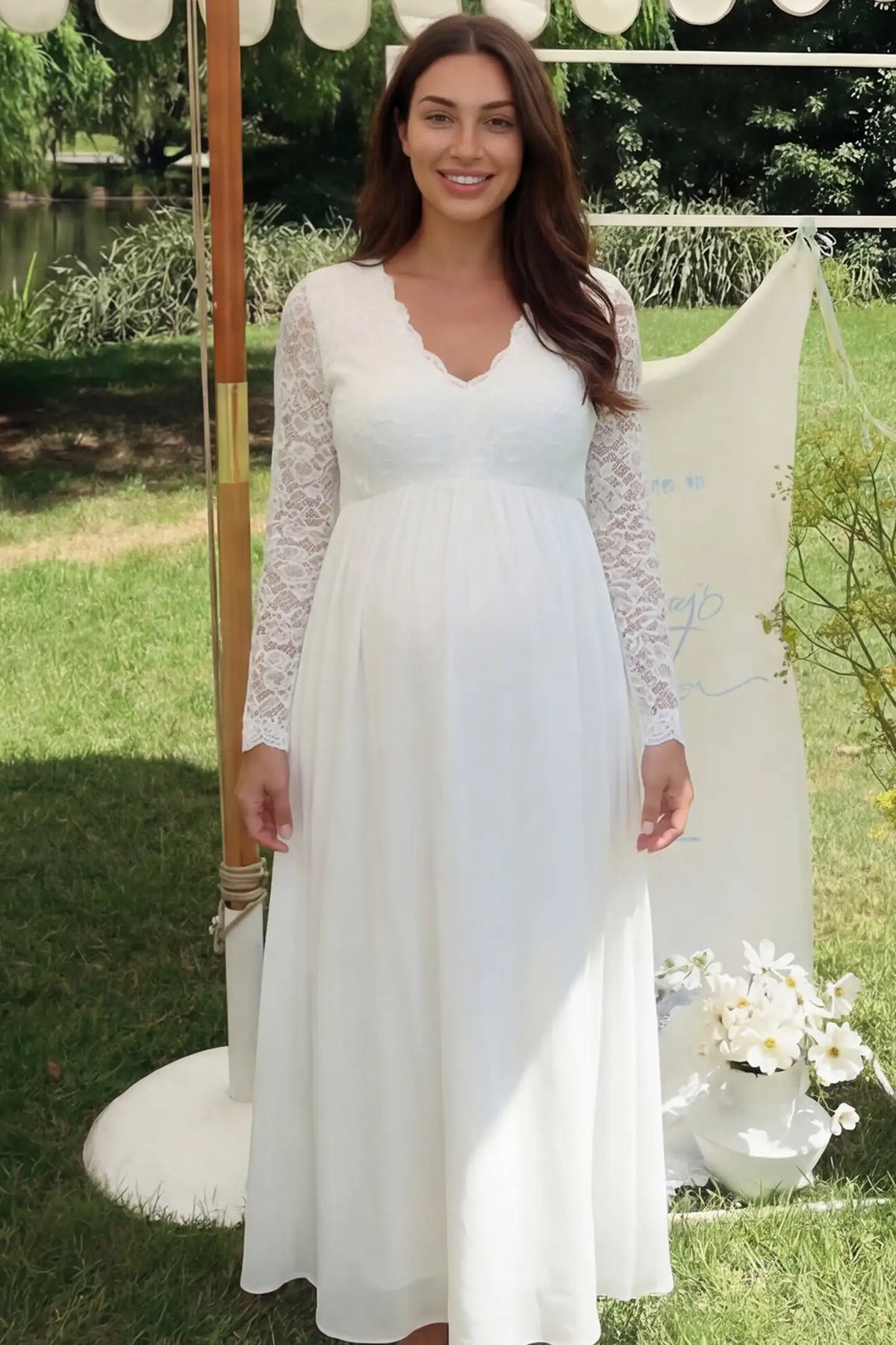 Lace Empire Waist Maternity Wedding Dress