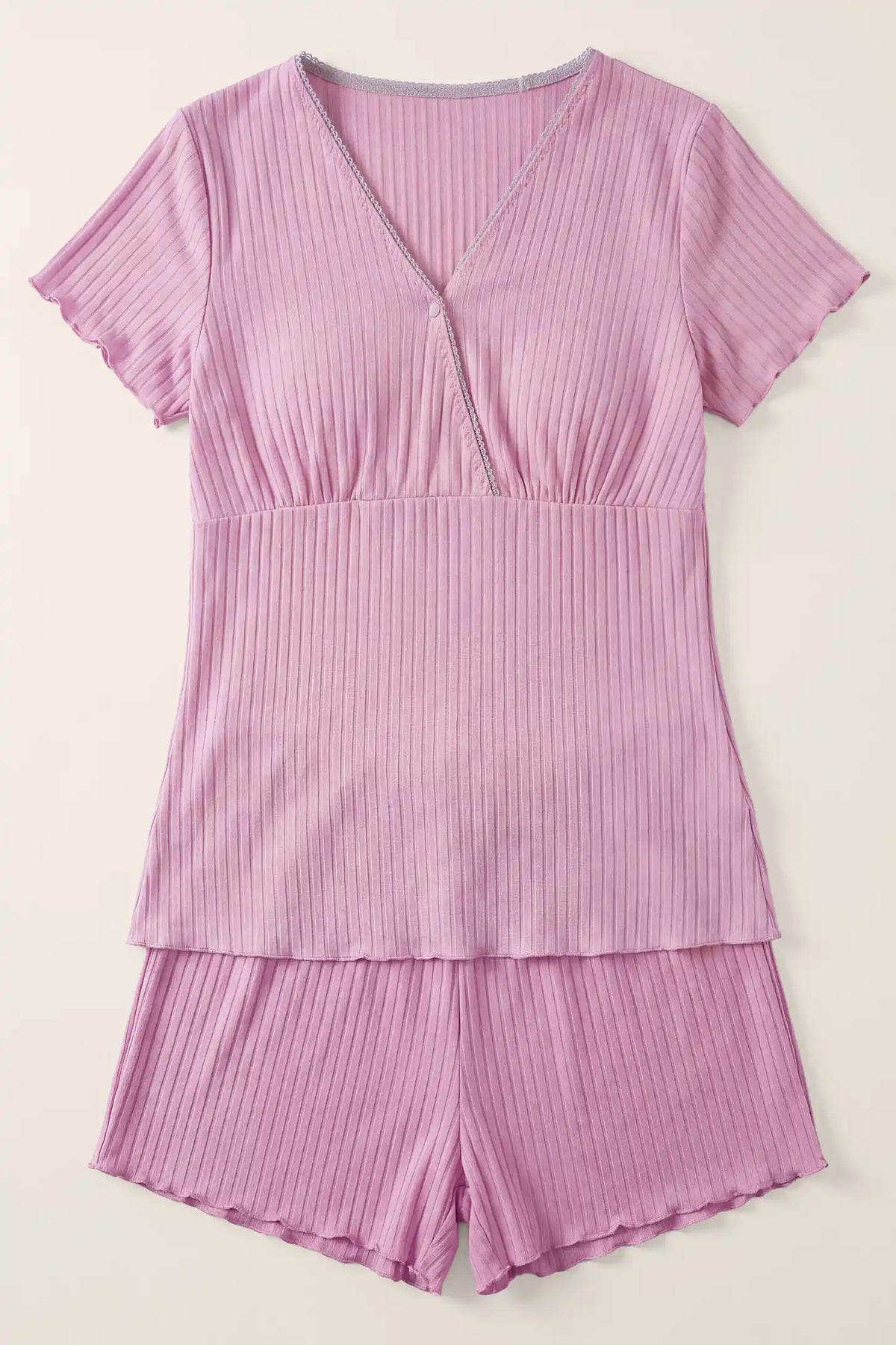 Ribbed Short Sleeve & Drawstring Shorts Maternity Pajama Set