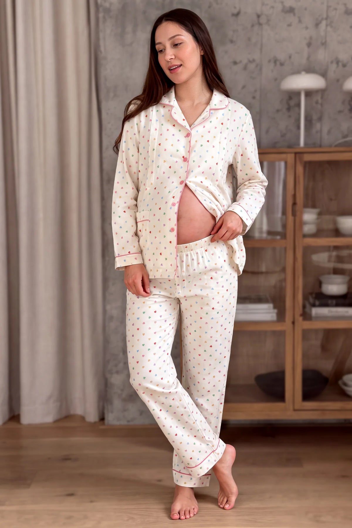 Floral Collared Cotton Gauze Nursing Pajama Set