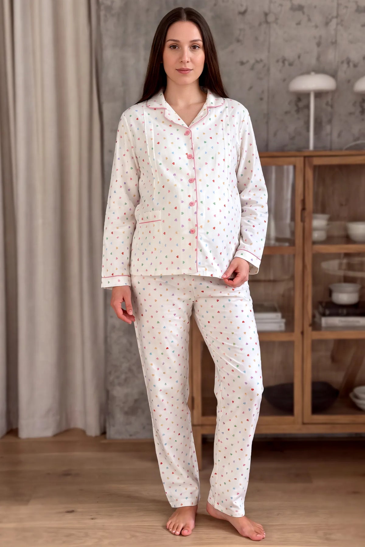 Floral Collared Cotton Gauze Nursing Pajama Set