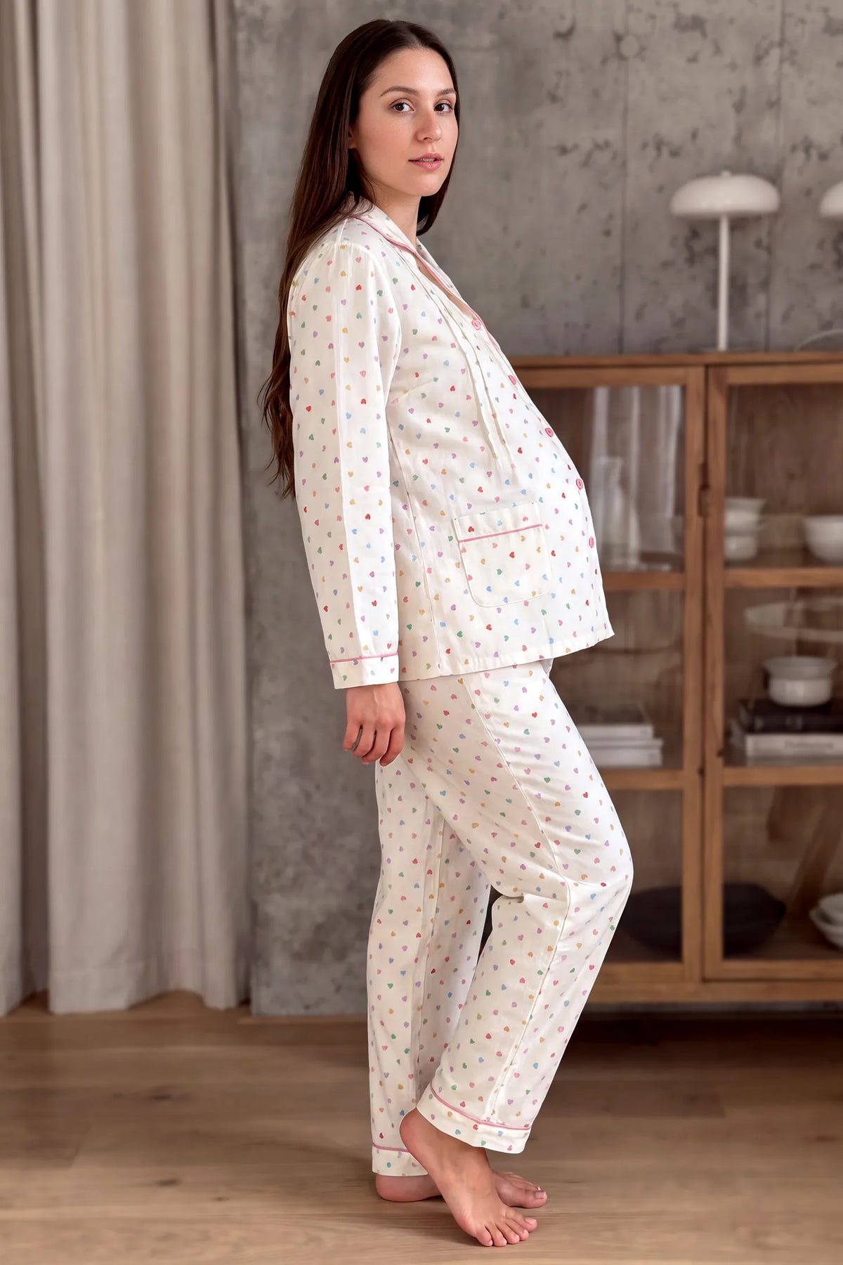 Floral Collared Cotton Gauze Nursing Pajama Set