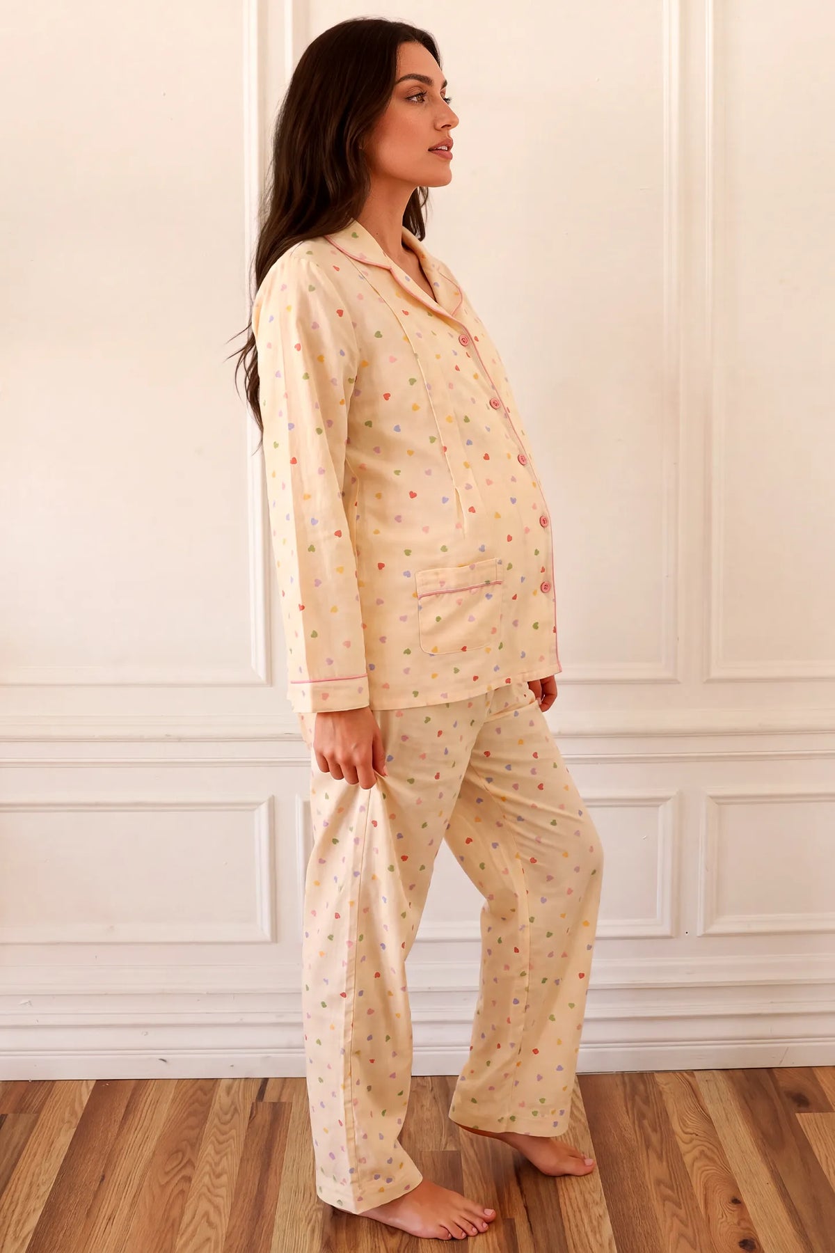 Heart Print Cotton Nursing Pajama Set