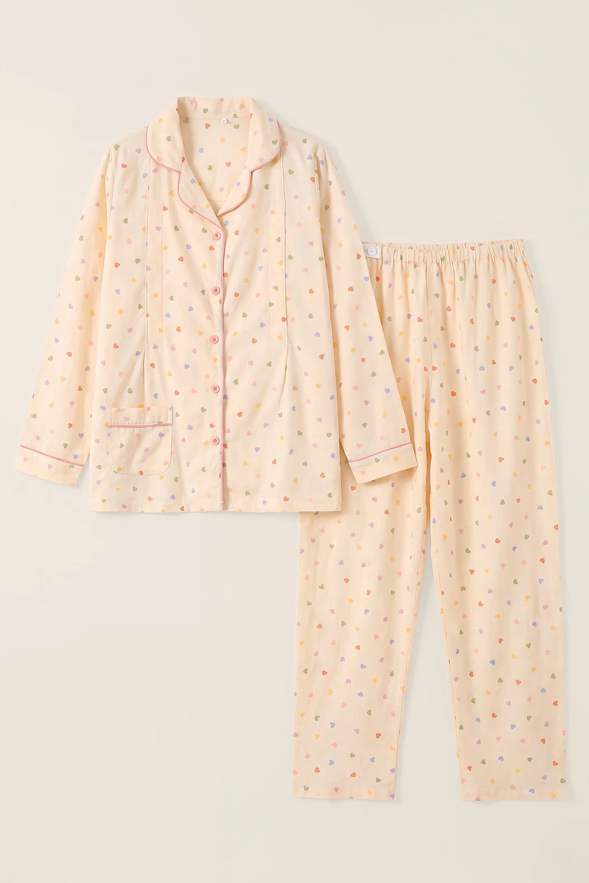 Heart Print Cotton Nursing Pajama Set