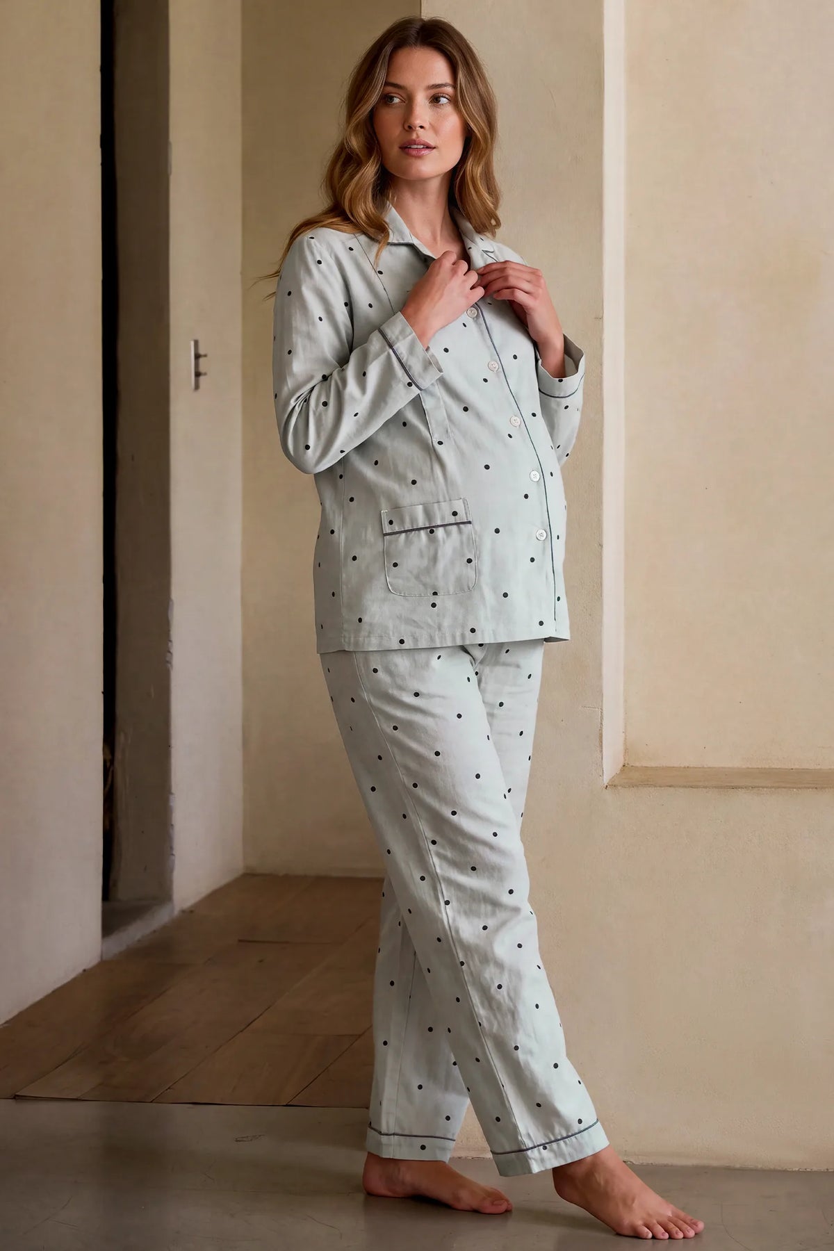 Polka Dot Cotton Nursing Pajama Set