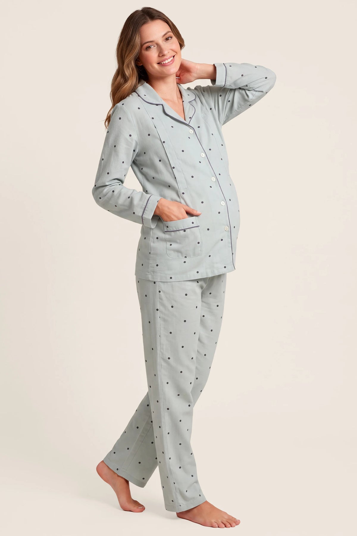 Polka Dot Cotton Nursing Pajama Set