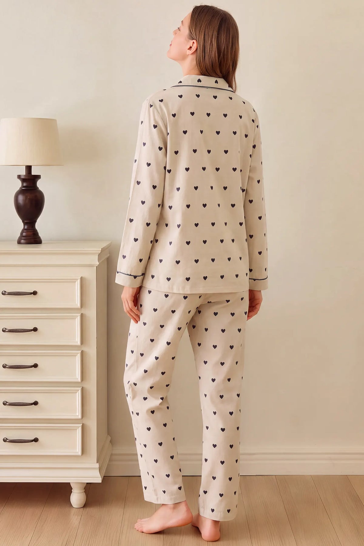 Beige Heart Cotton Gauze Side-Access Nursing Set