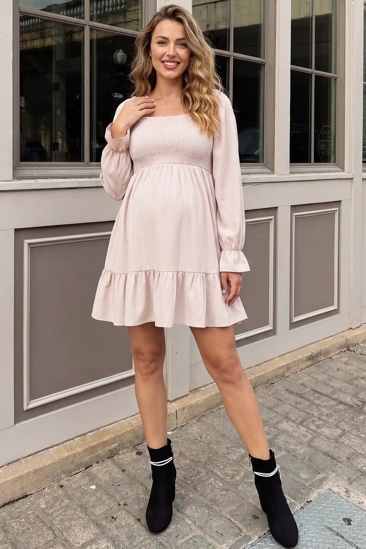 Smocked Chiffon A-Line Maternity Mini Dress