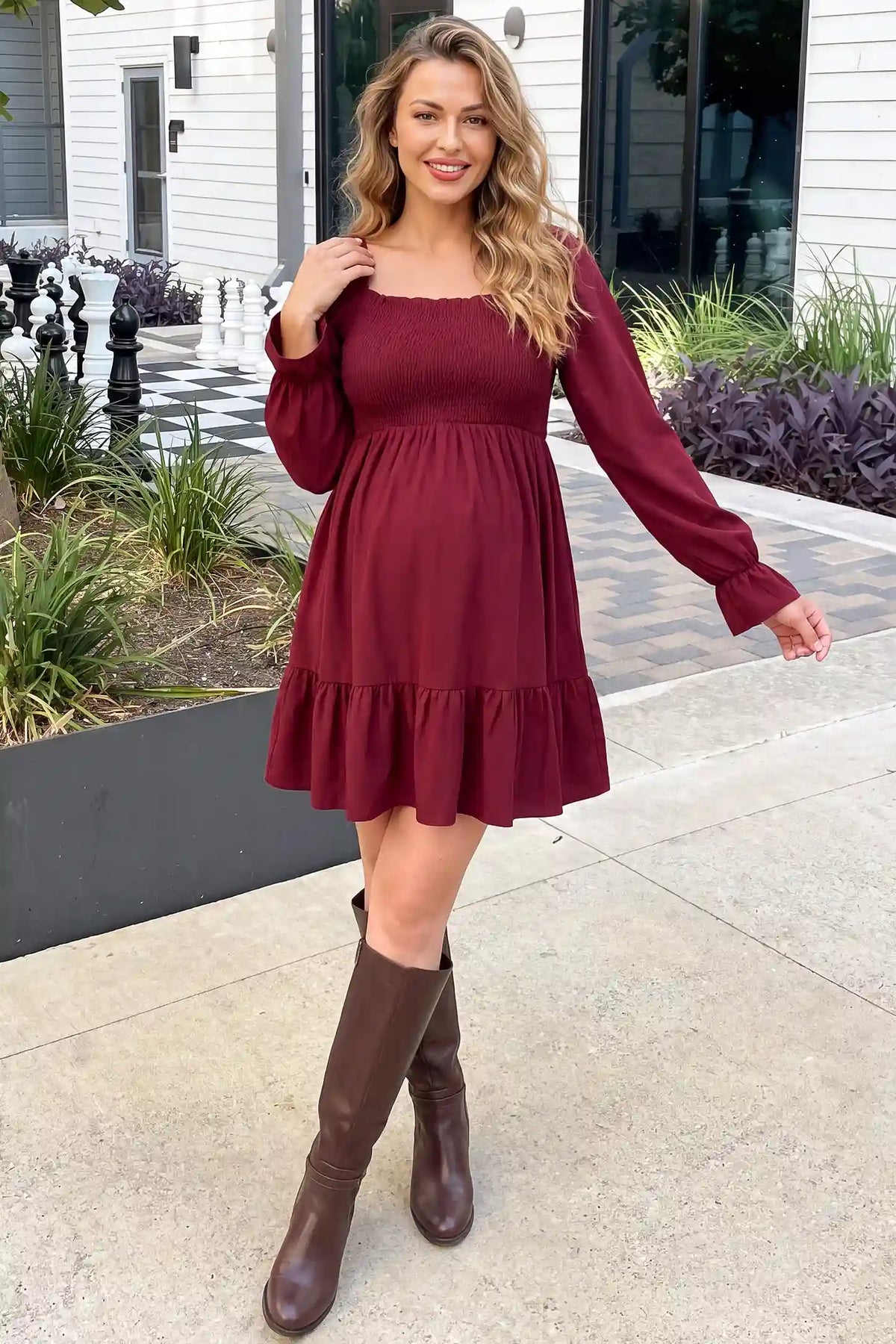 Smocked Chiffon A-Line Maternity Mini Dress