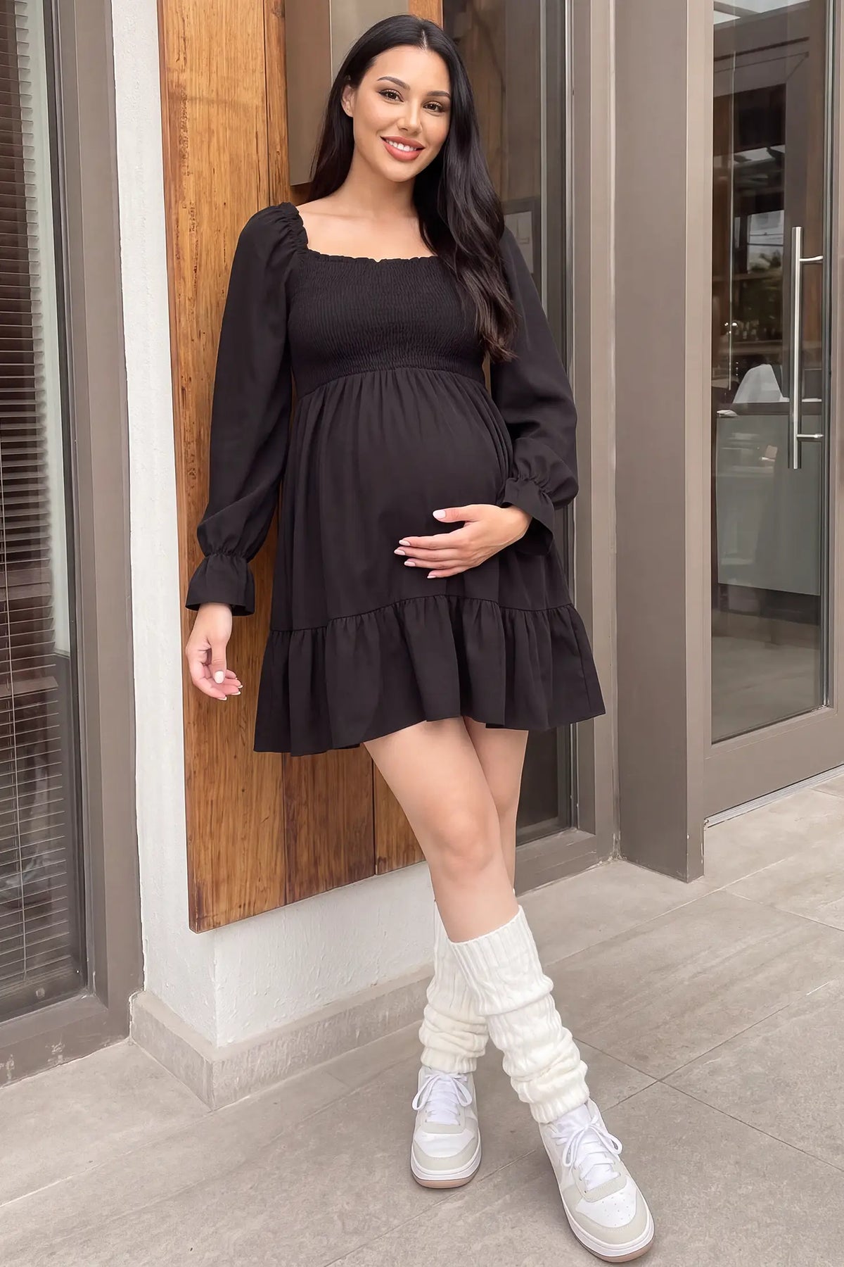 Smocked Chiffon A-Line Maternity Mini Dress