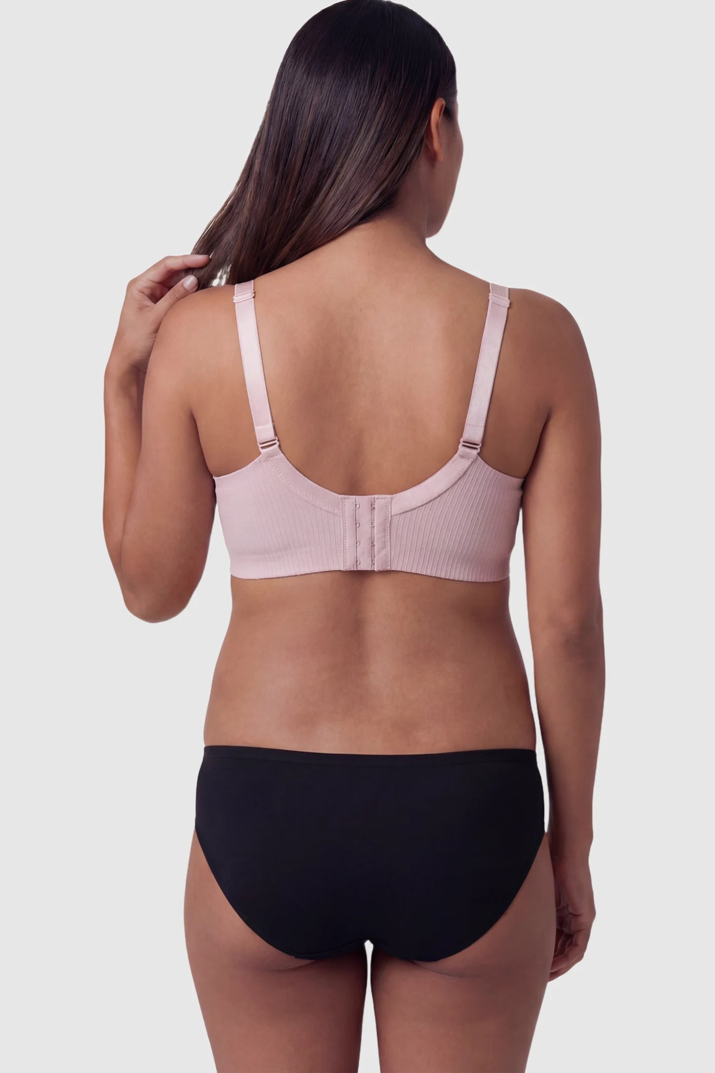 Textured Wire-Free Front-Snap Maternity Nursing Bra in Dusty Rose on a pregnant model.