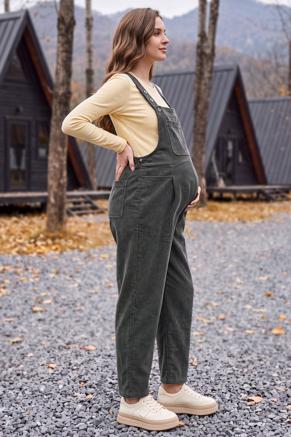 Corduroy Adjustable-Strap Maternity Overalls