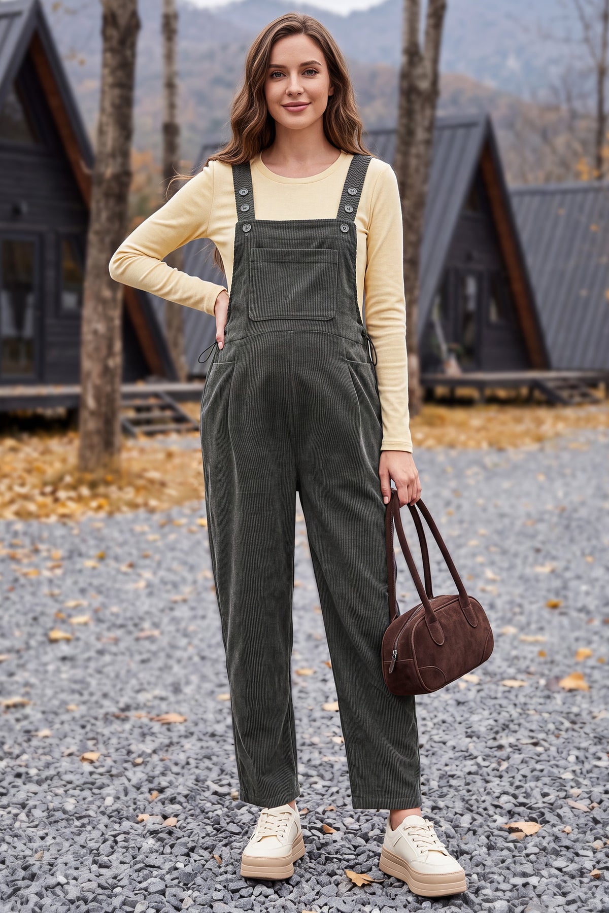 Corduroy Adjustable-Strap Maternity Overalls